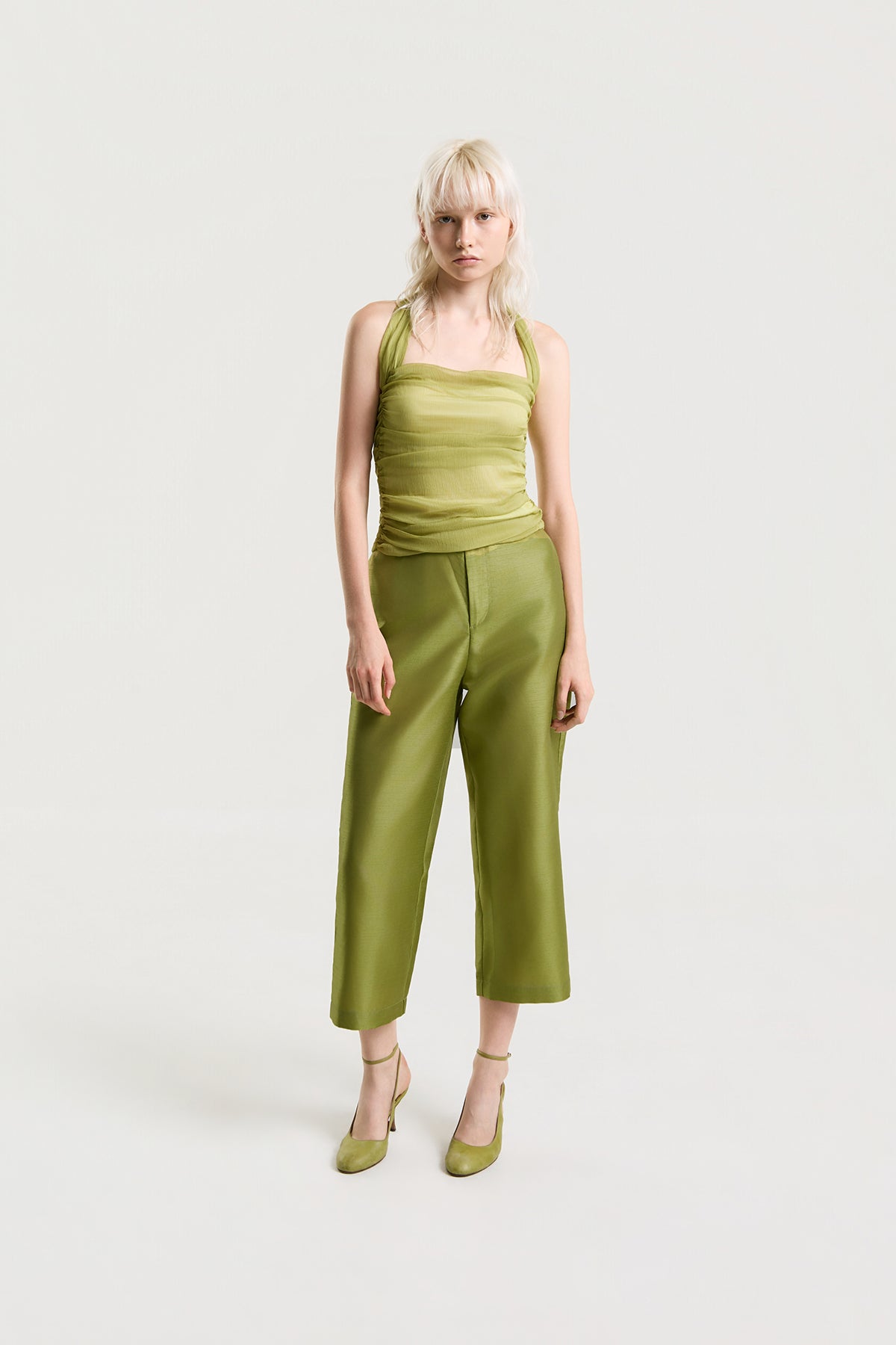 OTHER STORE Daria Straight-Leg Satin Pants in Moss