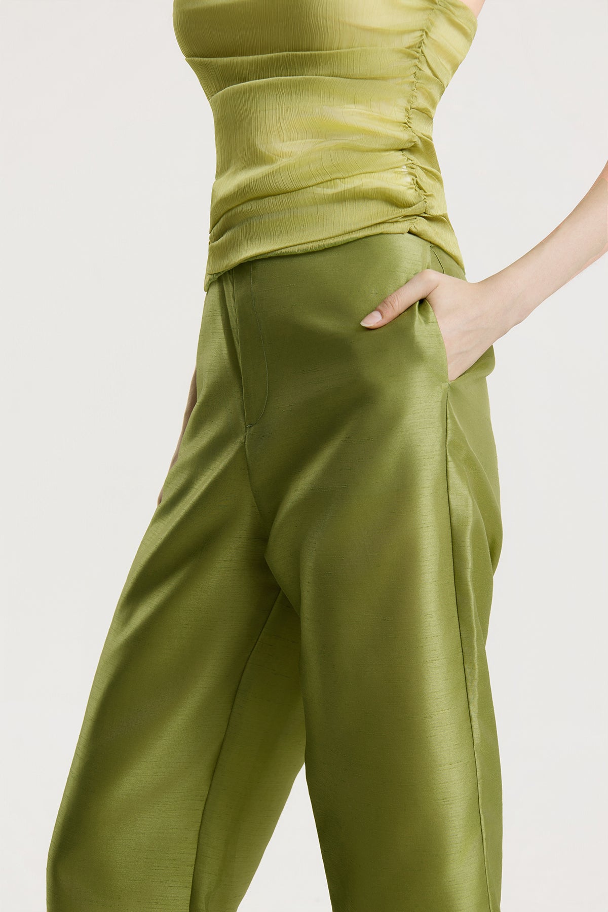 OTHER STORE Daria Straight-Leg Satin Pants in Moss