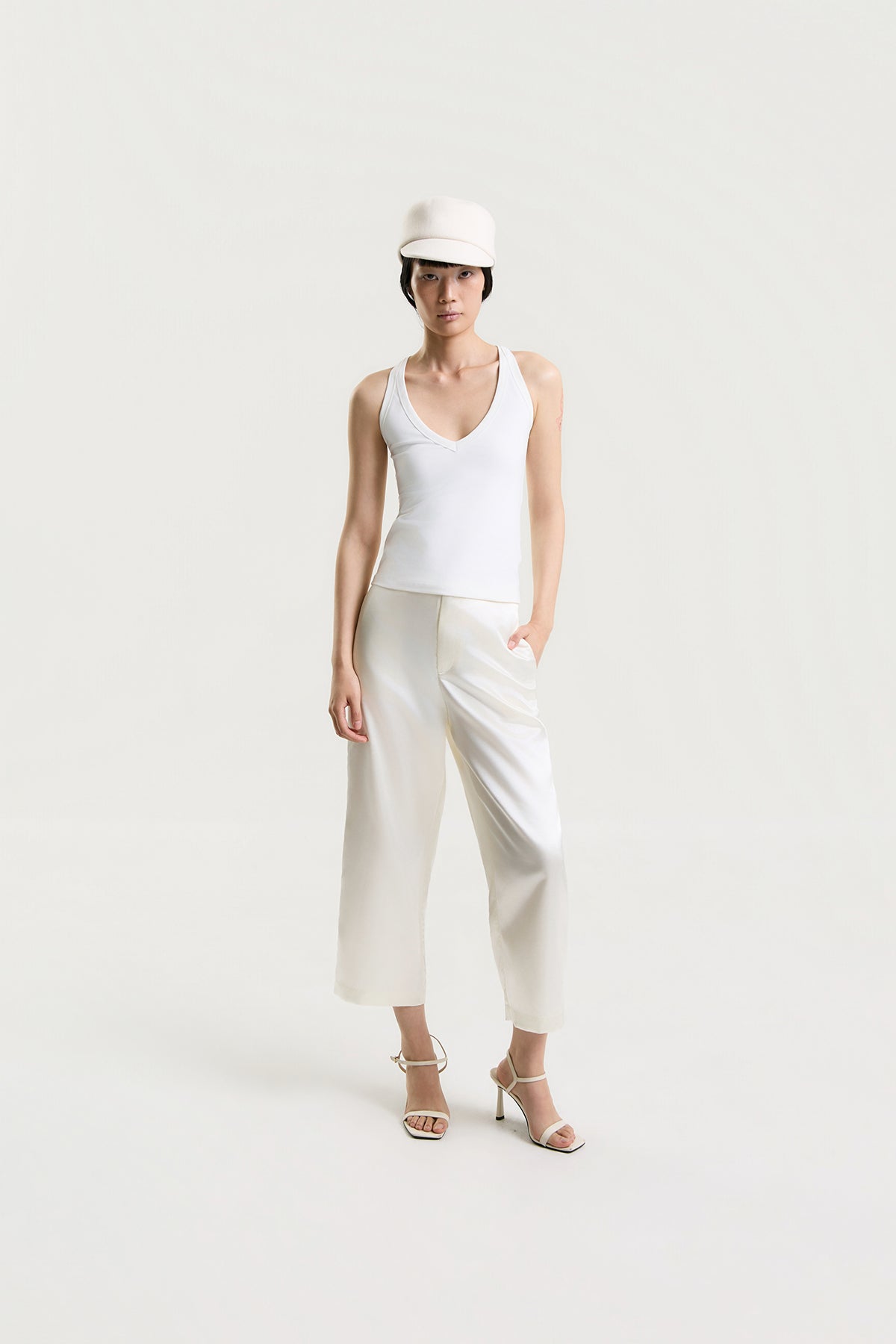 OTHER STORE Daria Straight-Leg Satin Pants in Ivory
