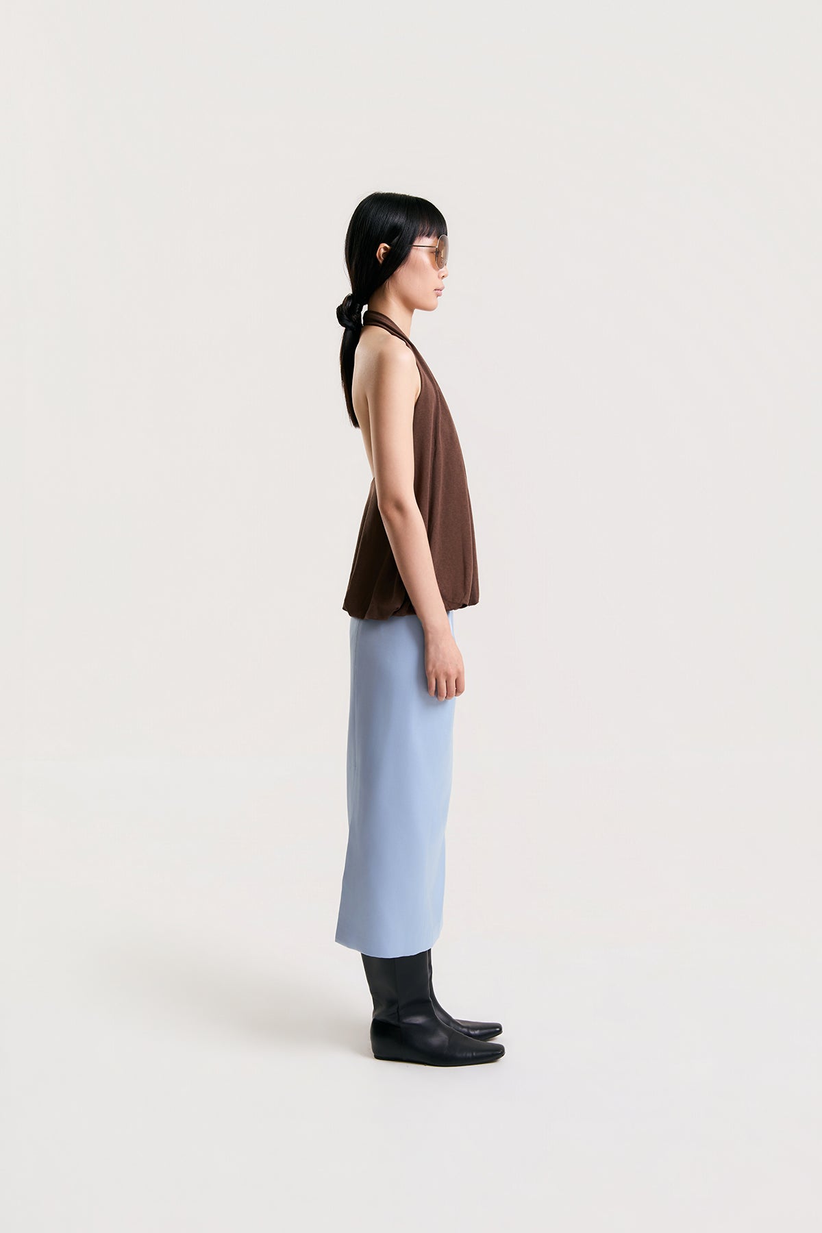 OTHER STORE Daria Straight Satin Midi Skirt in Blue