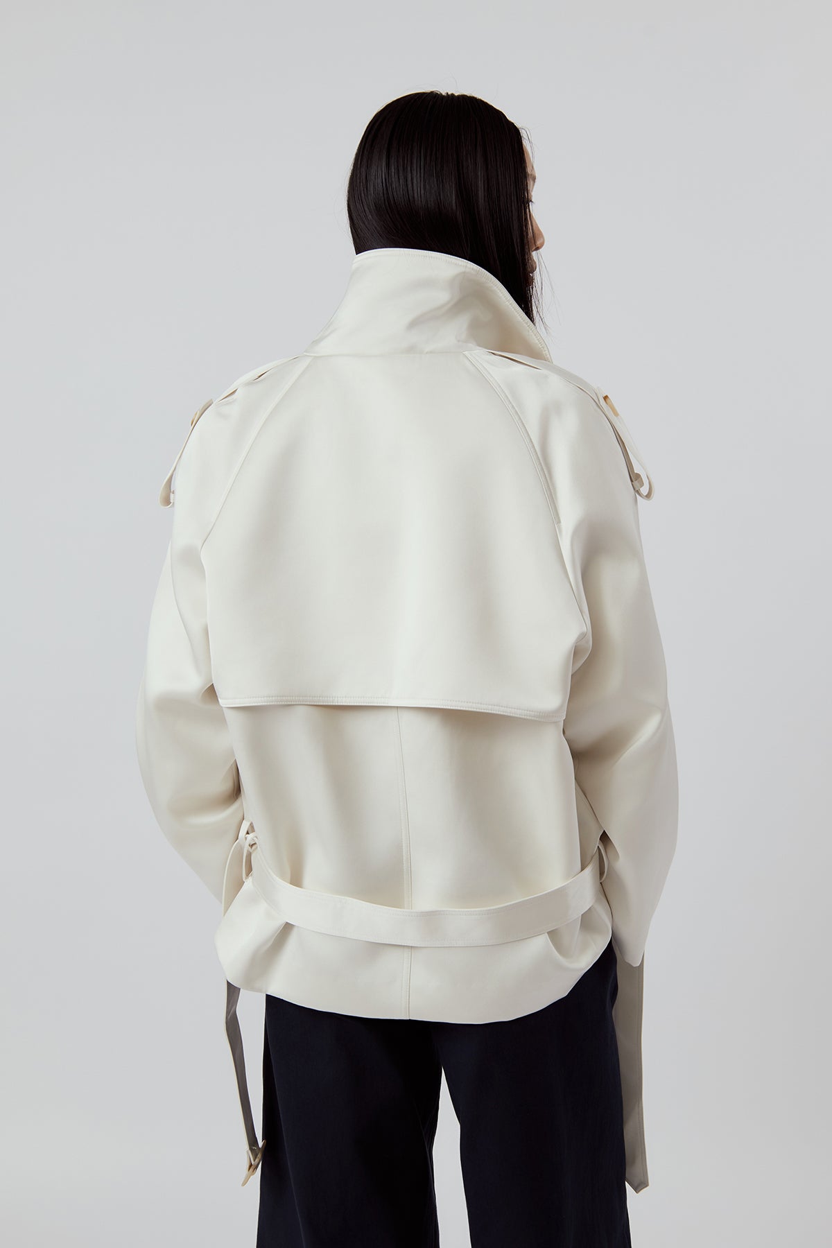 OTHER STORE Daria High-Neck Belted Double-Breasted Jacket in Ivory