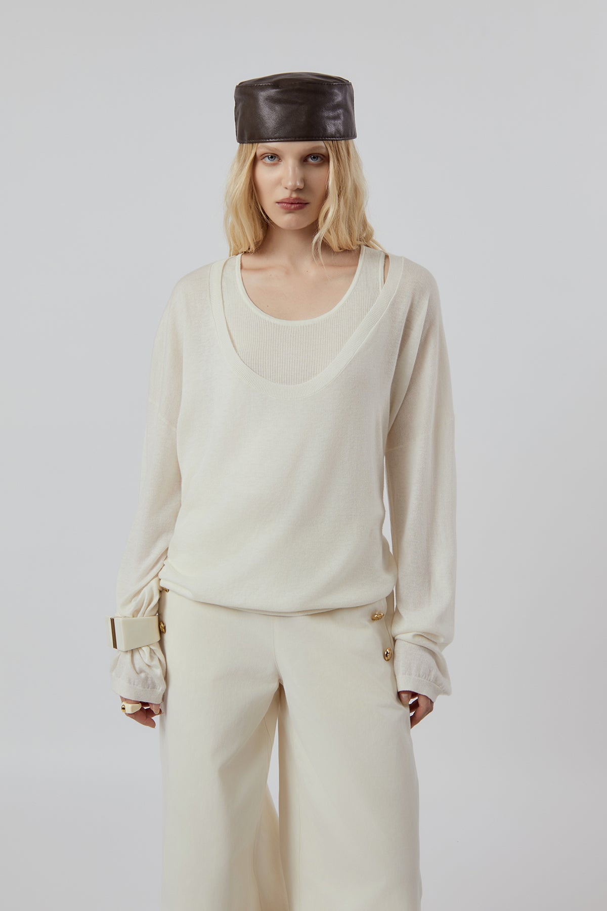 Other Store Elara Layered Knit Set in Ivory