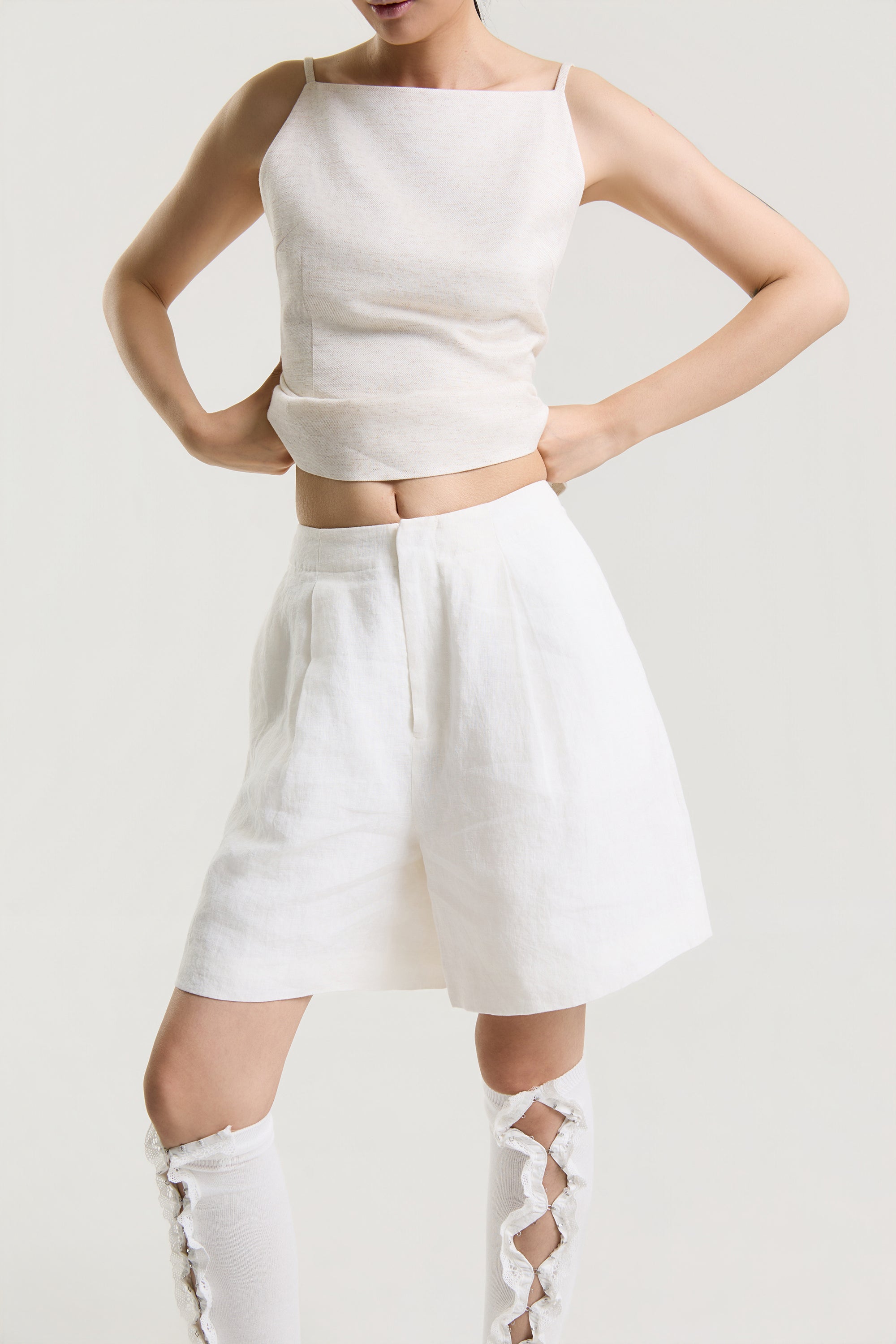 OTHER STORE Elio Linen Bermuda Shorts in White