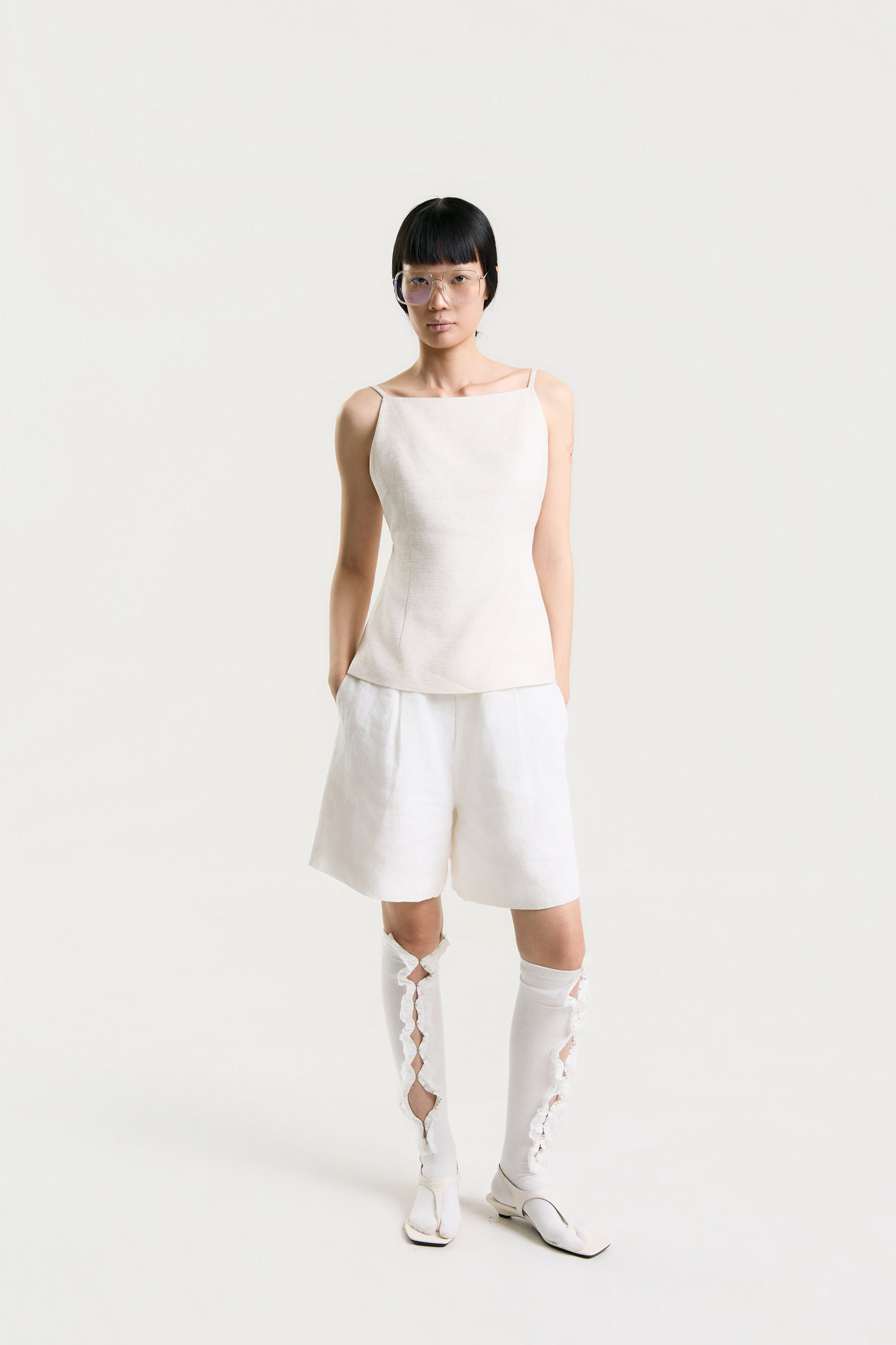 OTHER STORE Elio Linen Bermuda Shorts in White