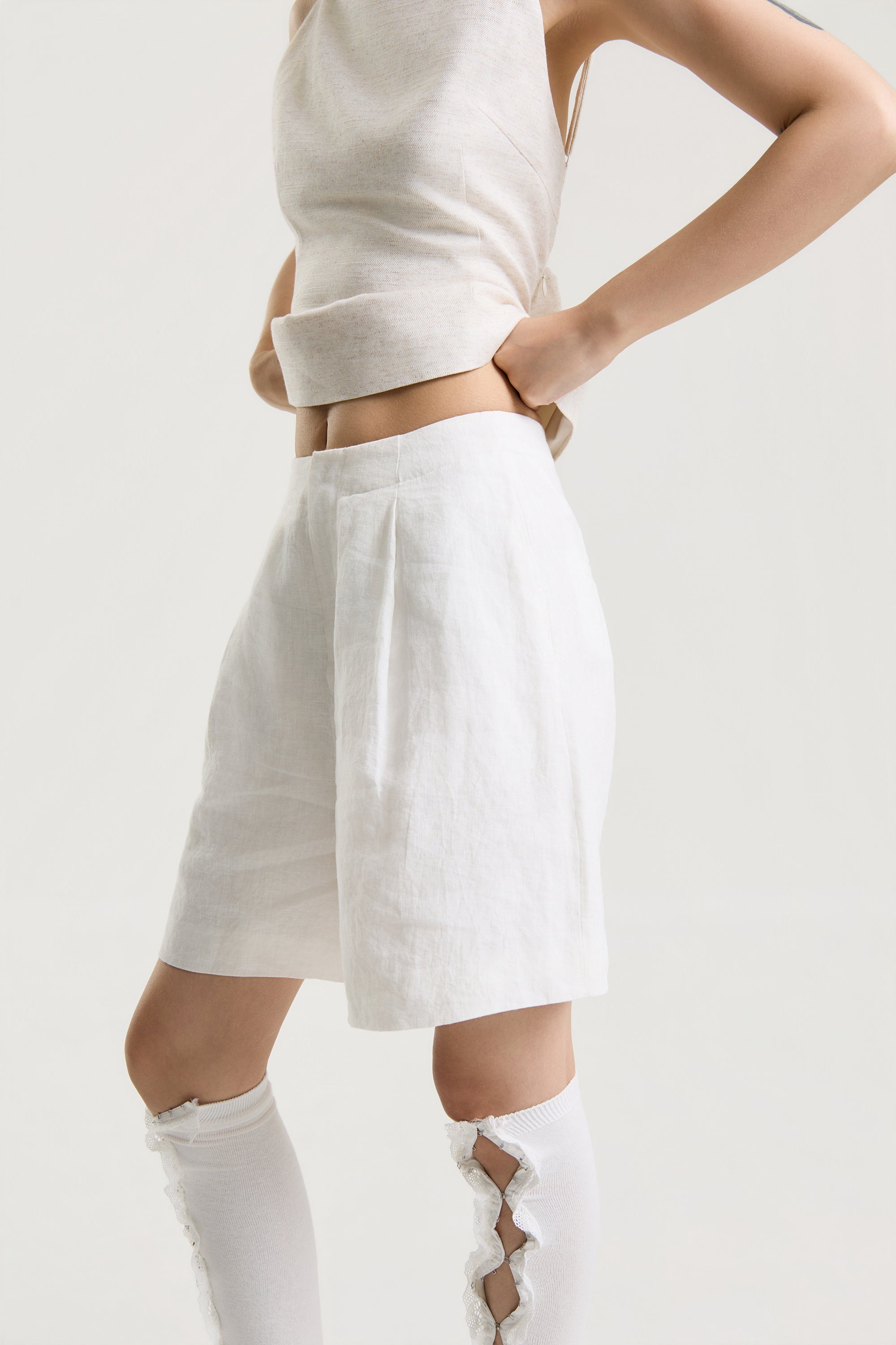 OTHER STORE Elio Linen Bermuda Shorts in White