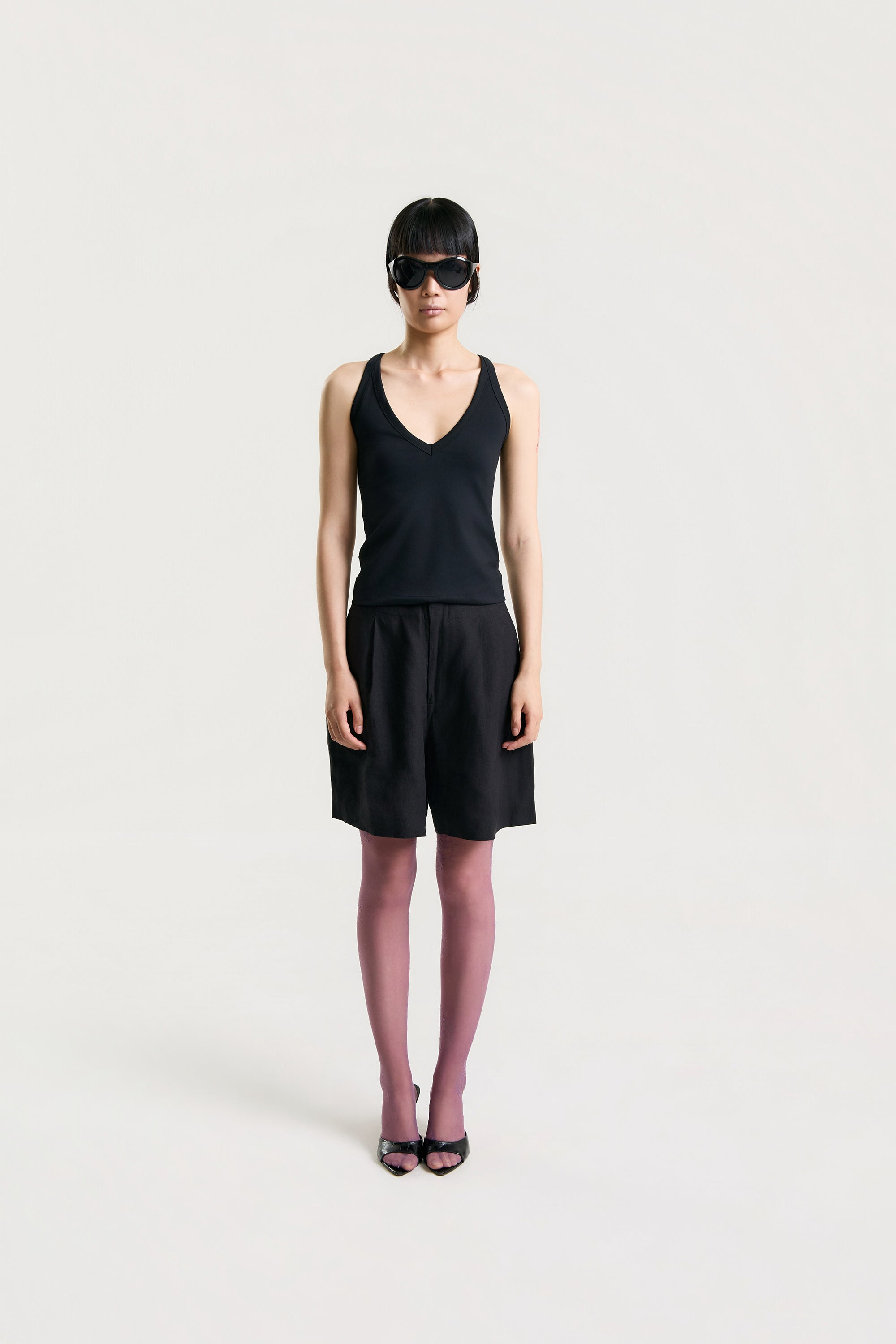 OTHER STORE Elio Linen Bermuda Shorts in Black