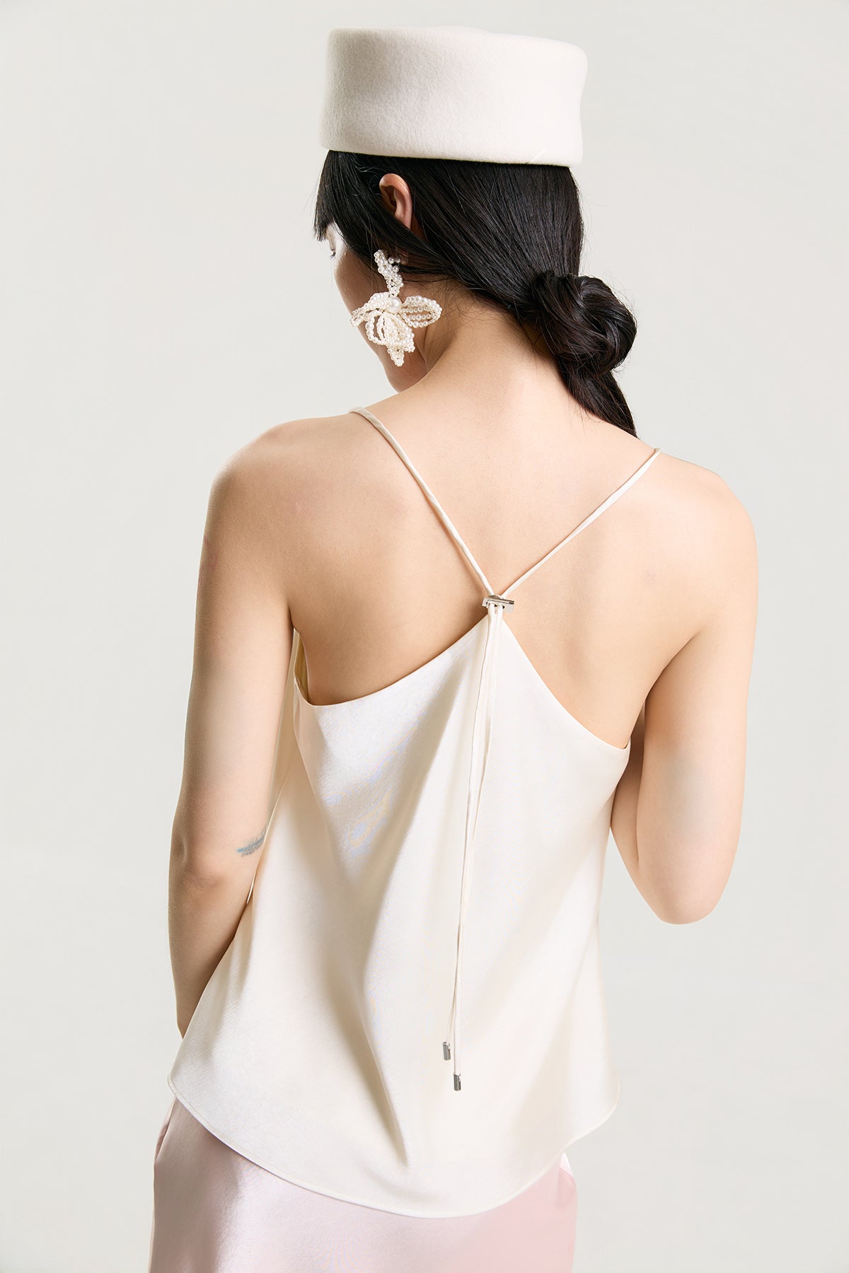 OTHER STORE Elodie Cross-Back Satin Cami Top in Ivory