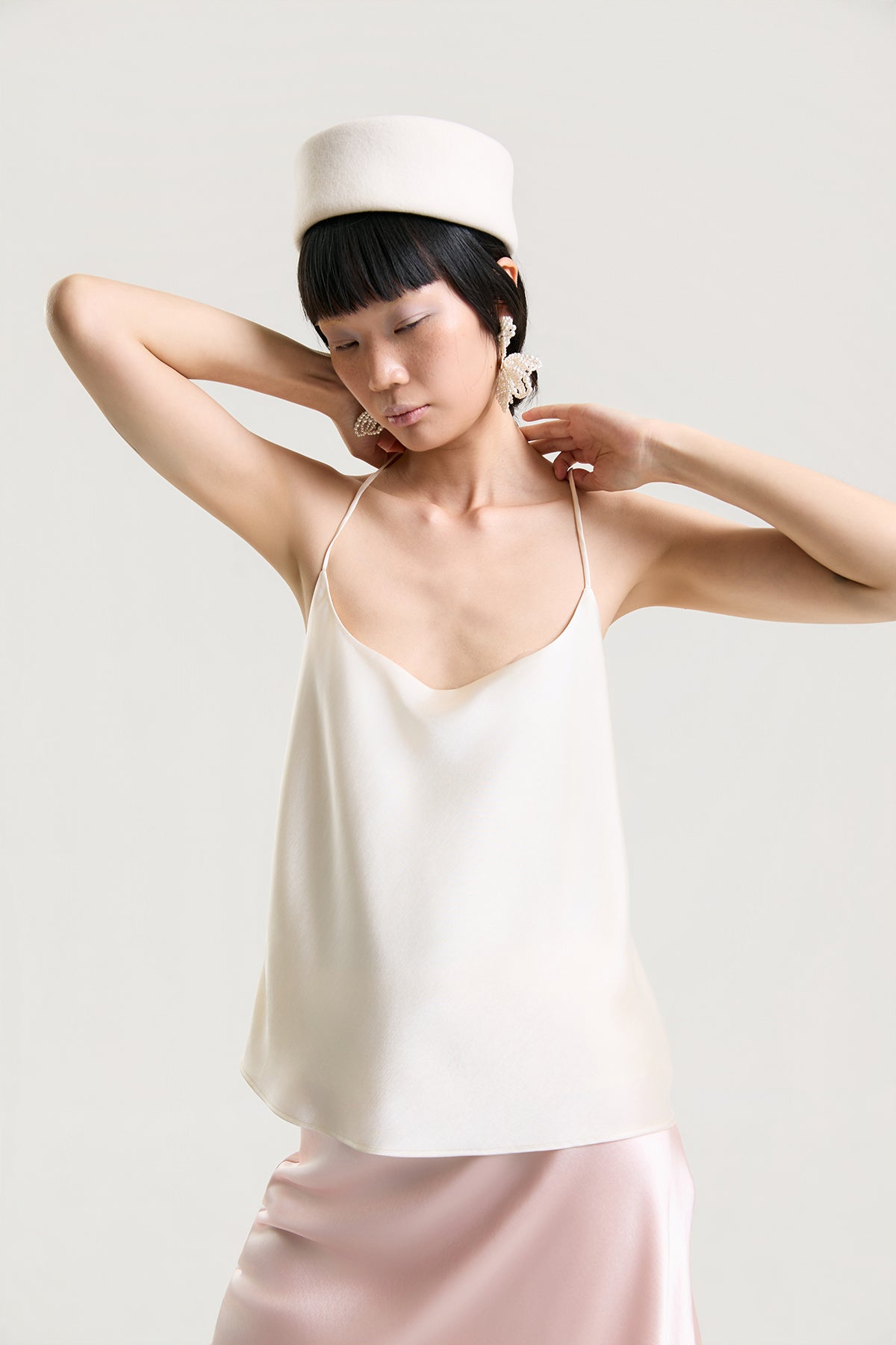 OTHER STORE Elodie Cross-Back Satin Cami Top in Ivory