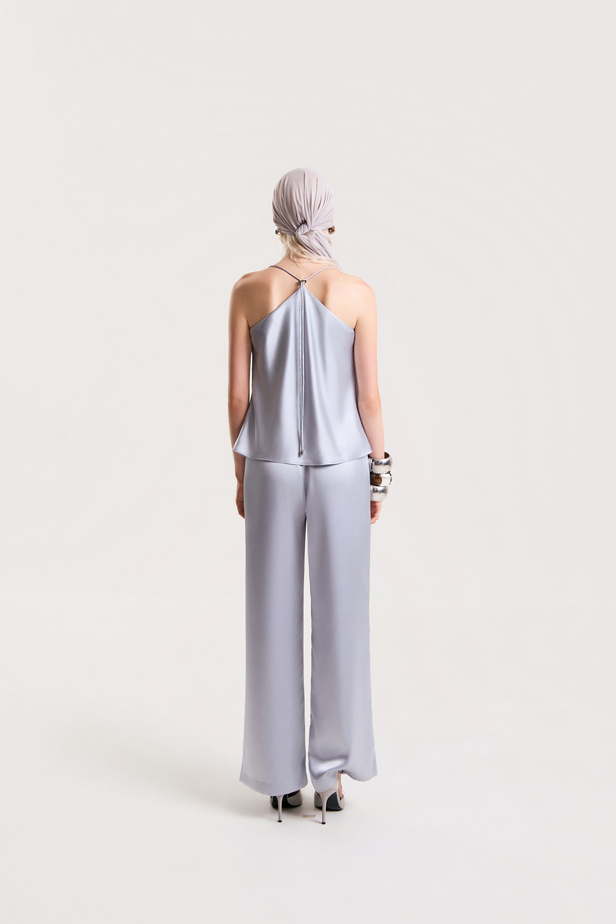 OTHER STORE Elodie Cross-Back Satin Cami Top in Mist Blue