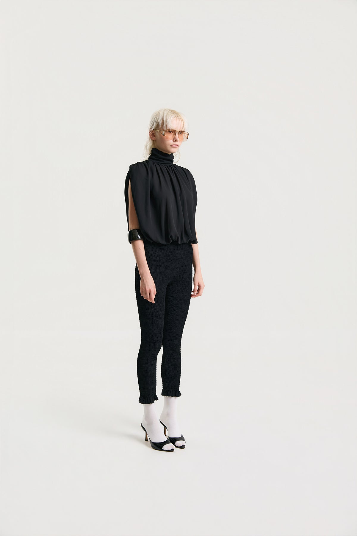 OTHER STORE Elowen Draped High-Neck Blouse in Black