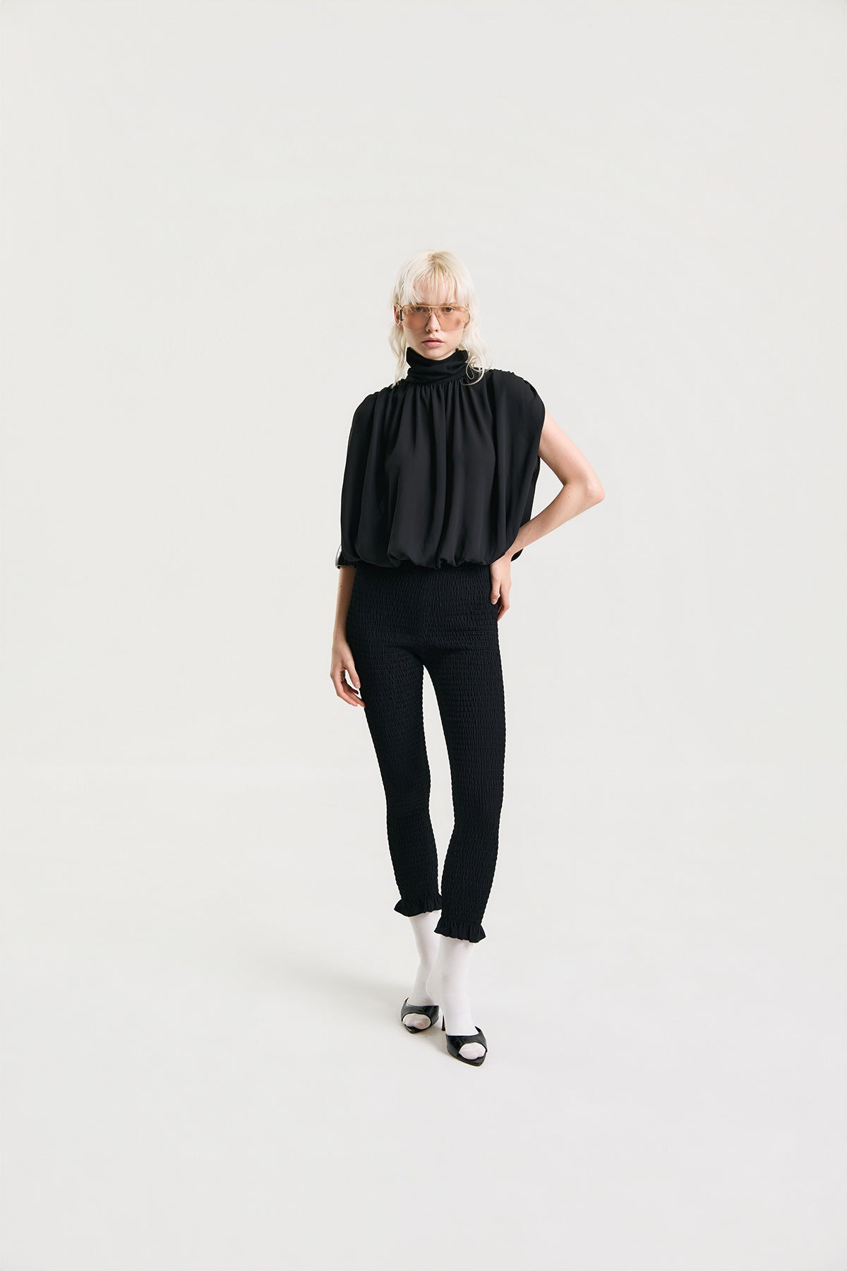 OTHER STORE Elowen Draped High-Neck Blouse in Black