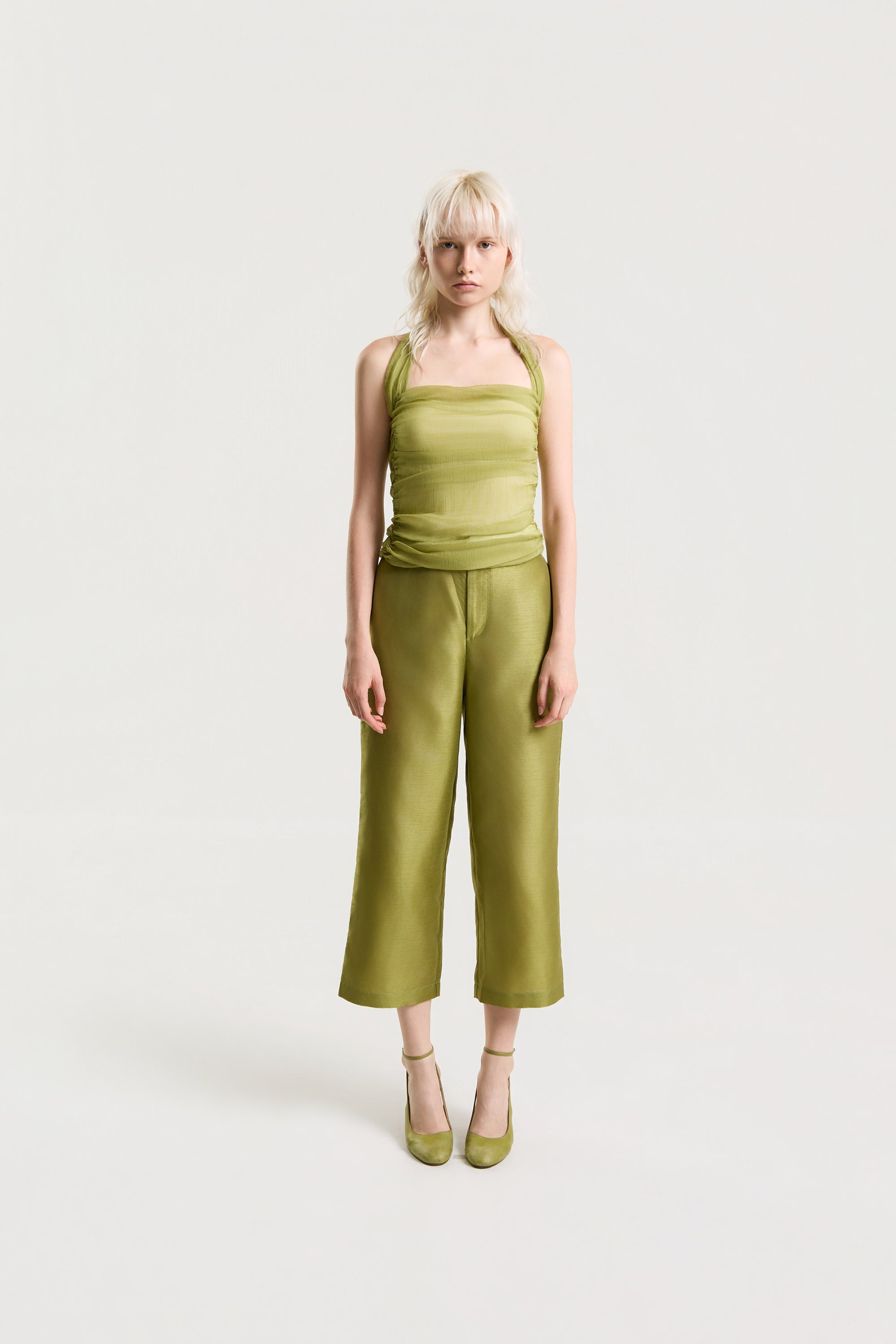 OTHER STORE Elowen Ruched Halter Top in Matcha Green