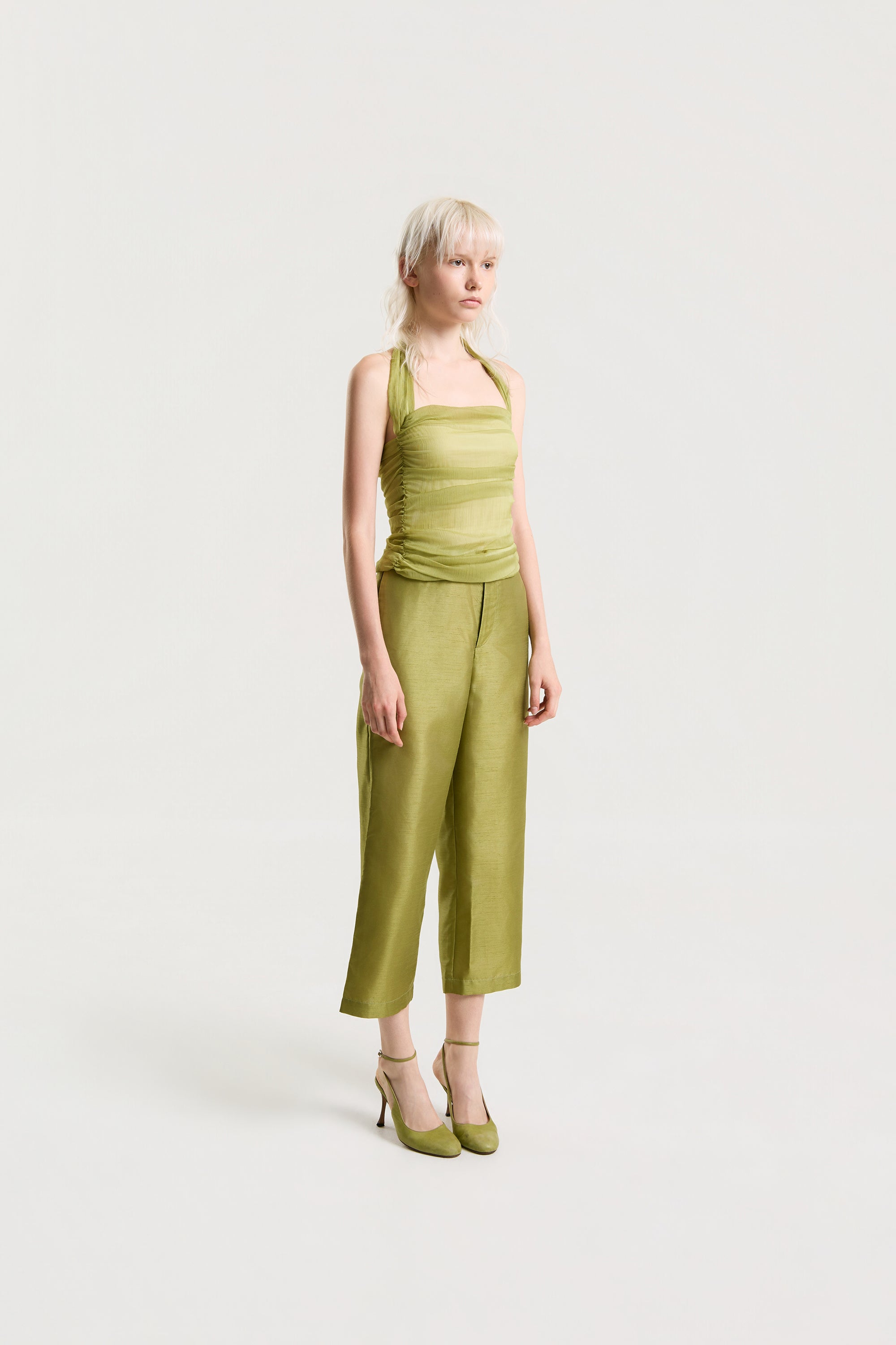 OTHER STORE Elowen Ruched Halter Top in Matcha Green