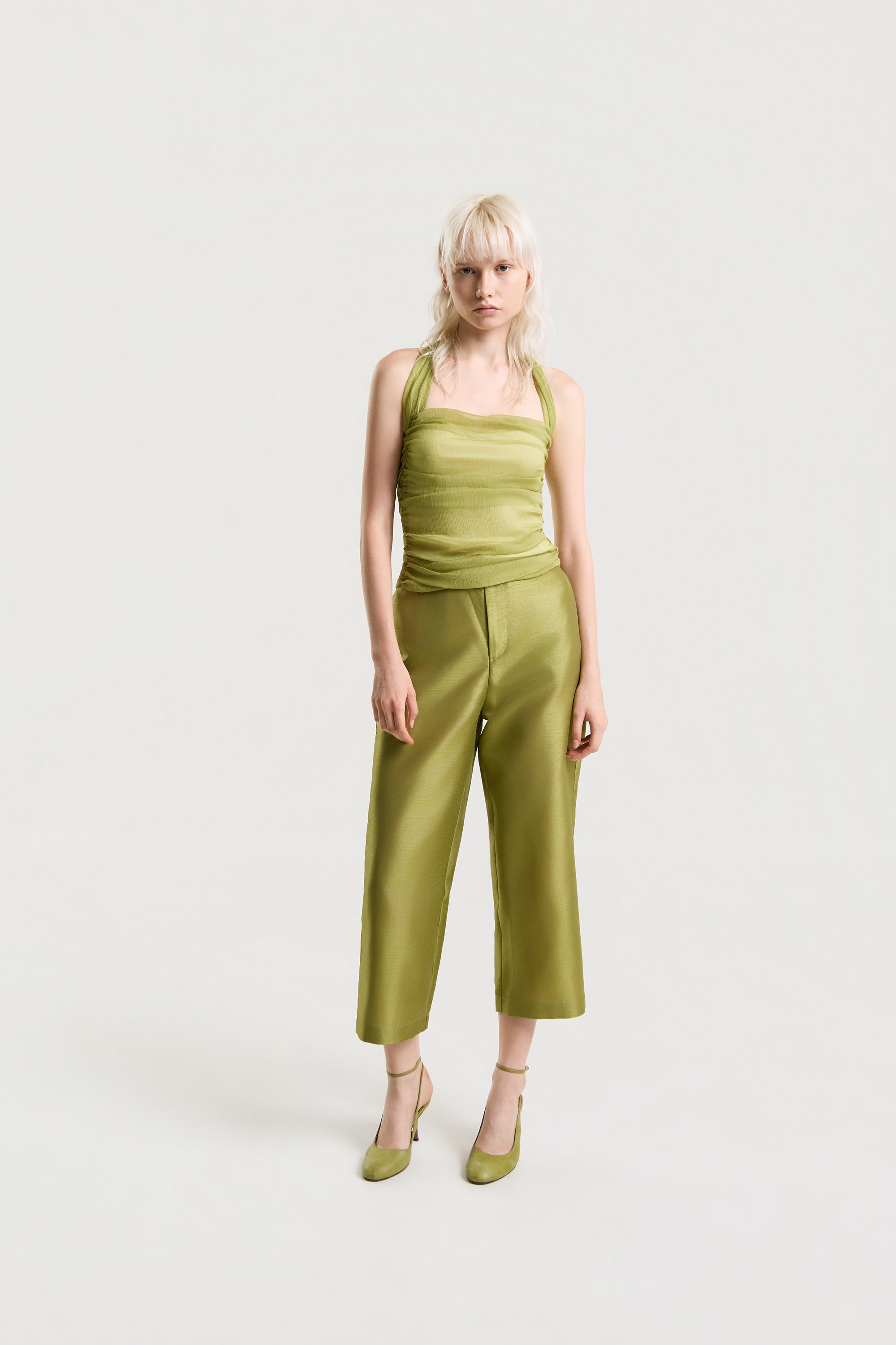 OTHER STORE Elowen Ruched Halter Top in Matcha Green