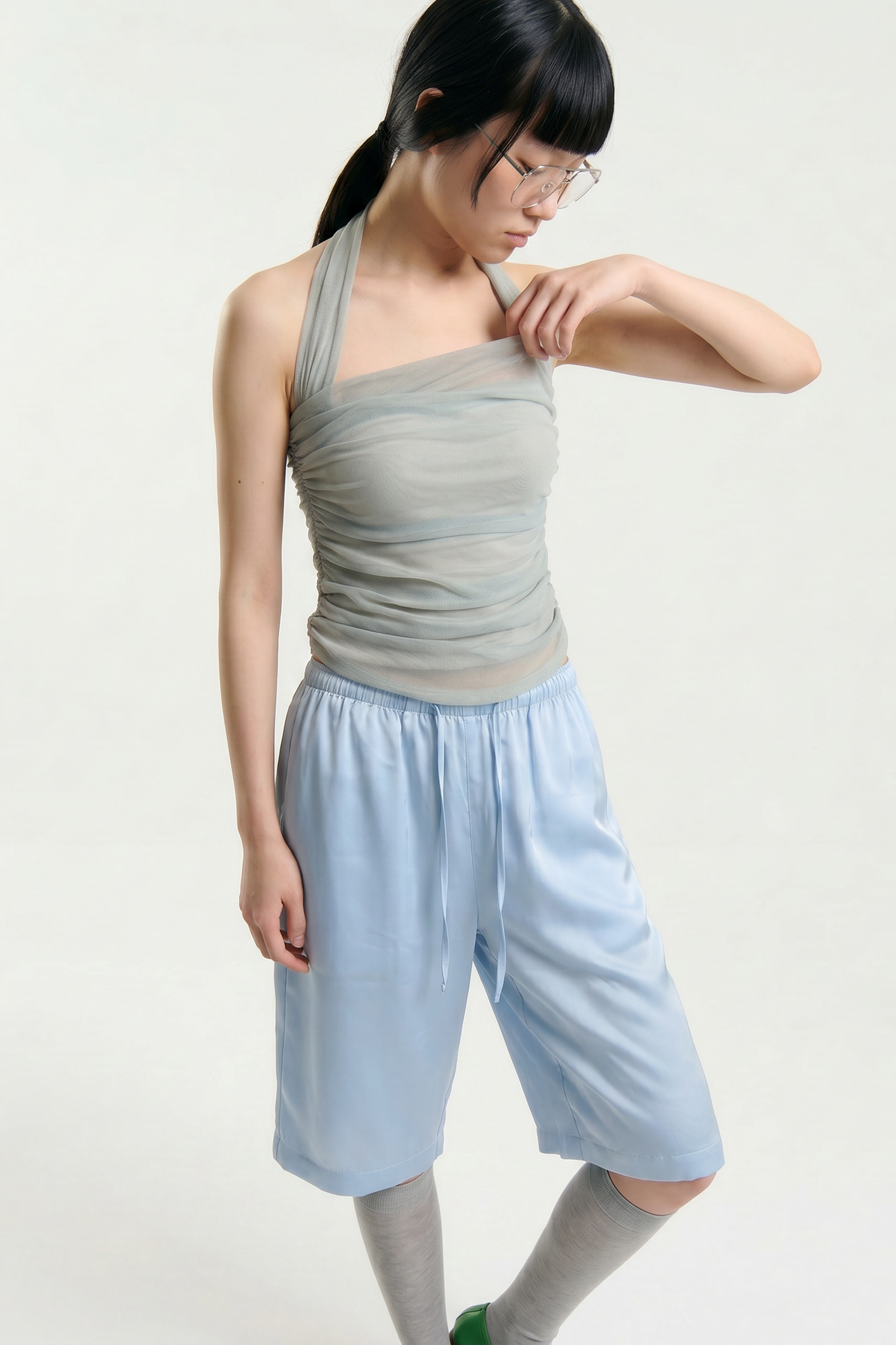 OTHER STORE Elowen Ruched Halter Top in Grey