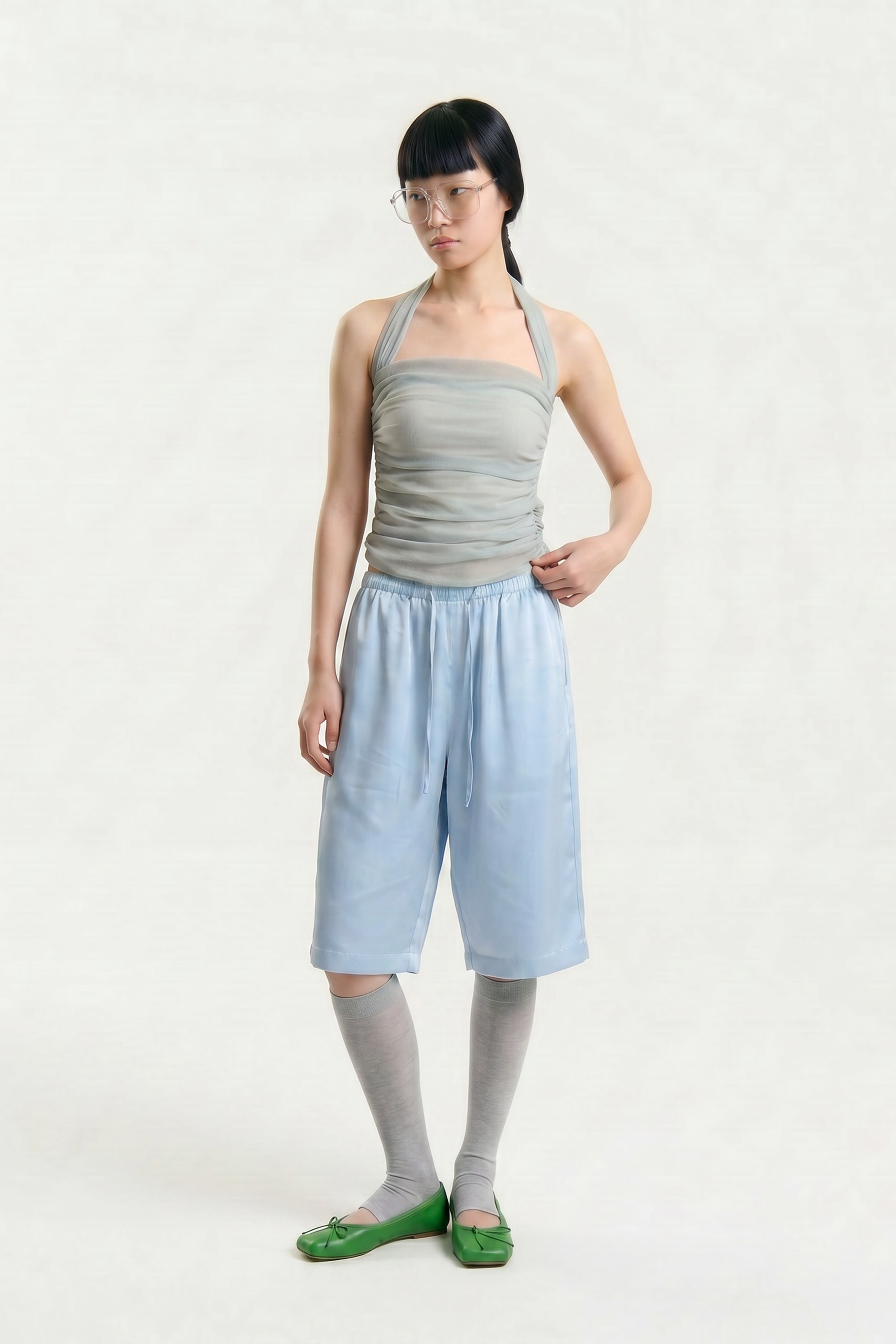 OTHER STORE Elowen Ruched Halter Top in Grey