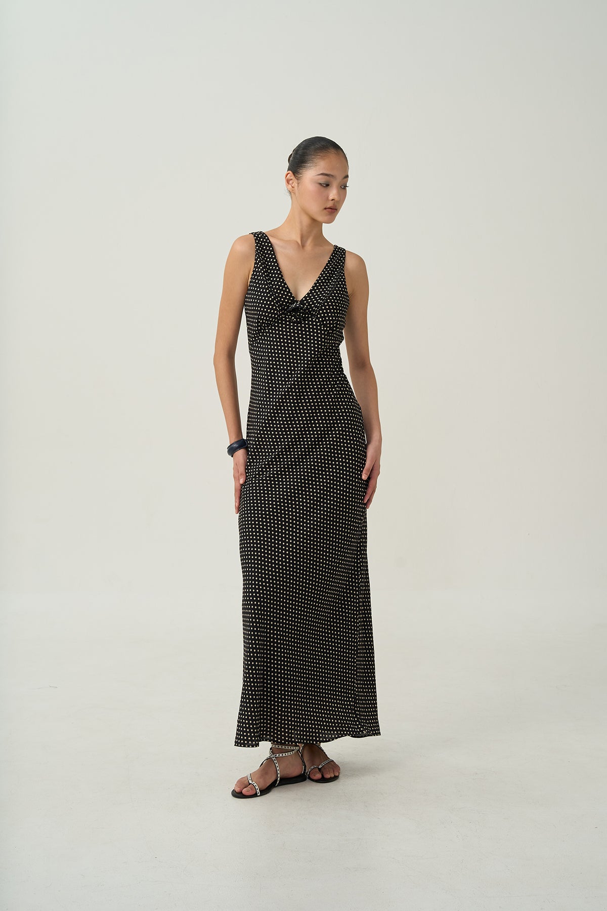 Faya Draped Dot Dress Black
