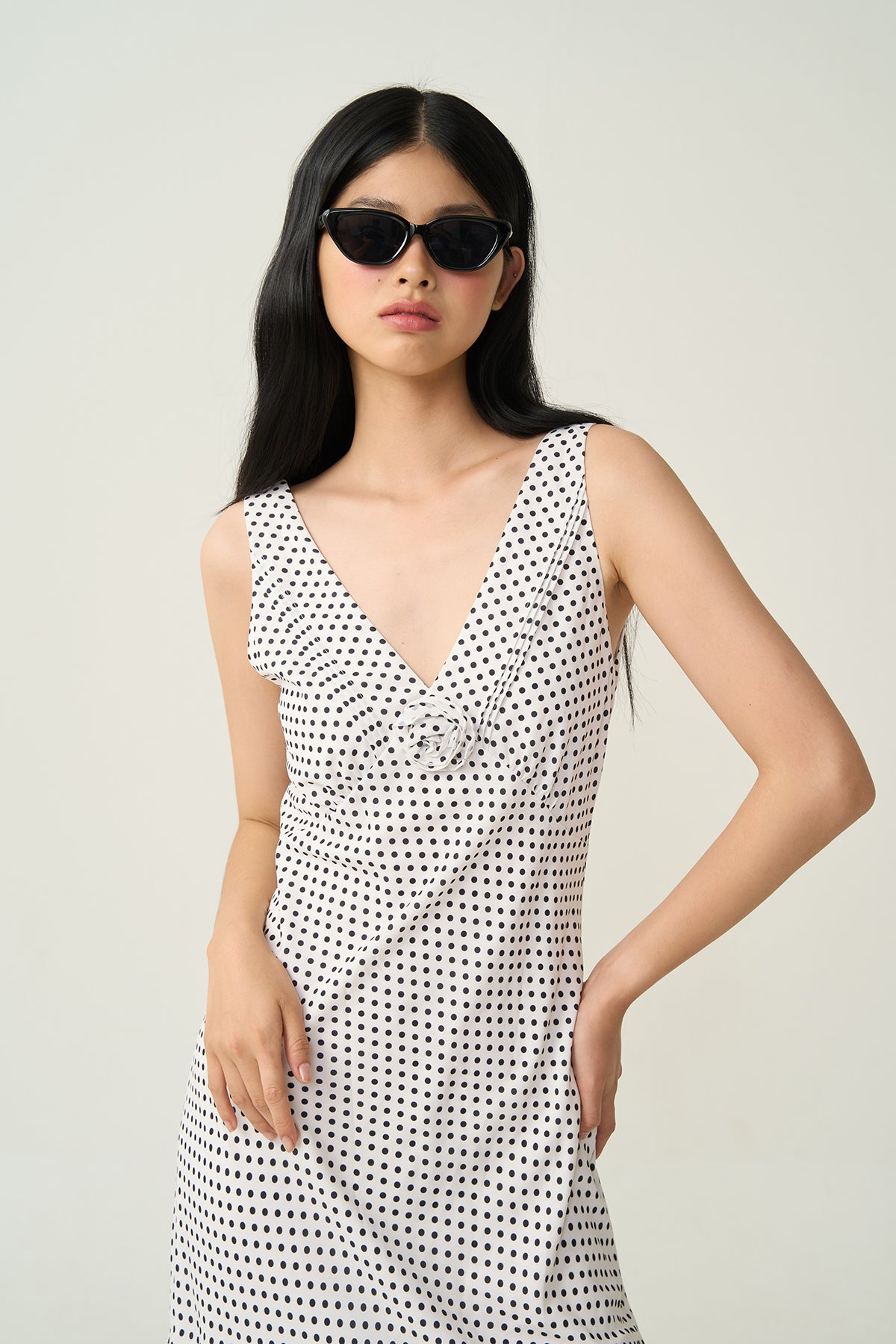 Faya Draped Dot Dress Ivory