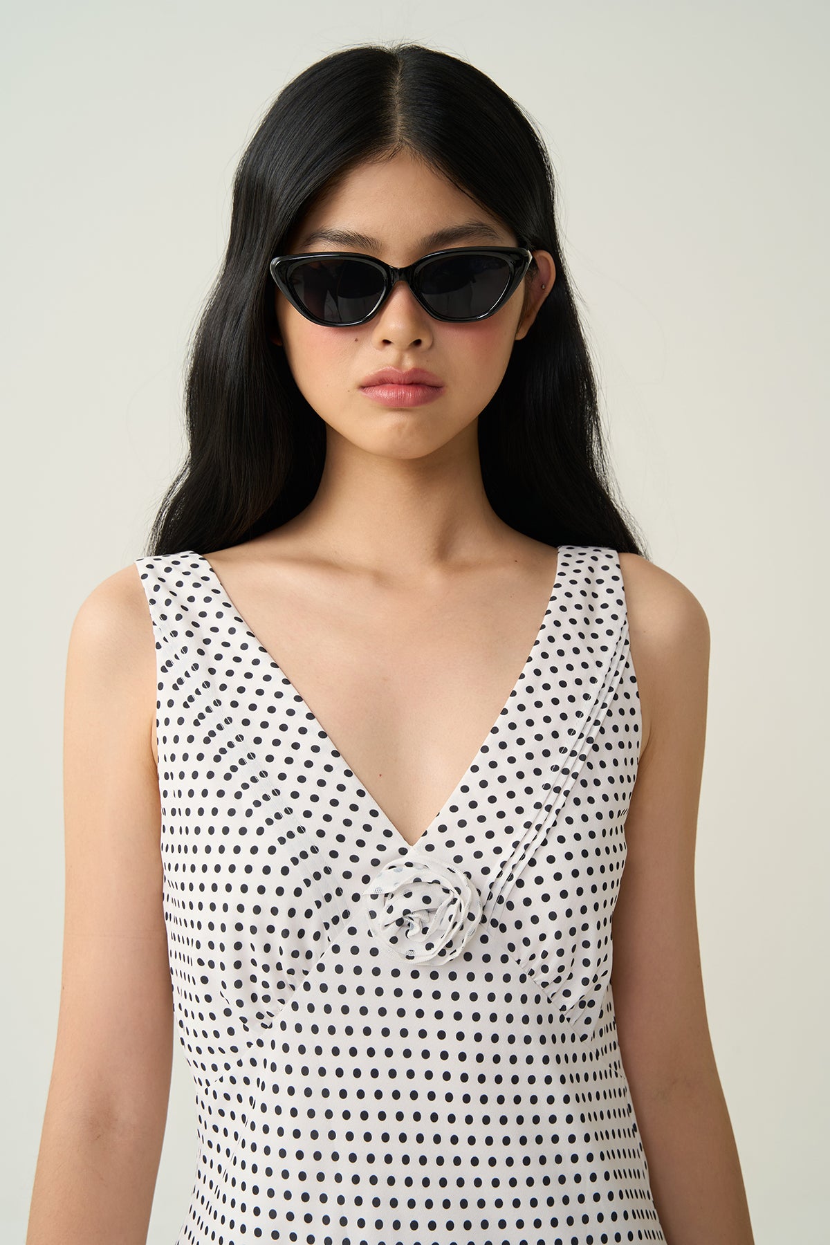 Faya Draped Dot Dress Ivory