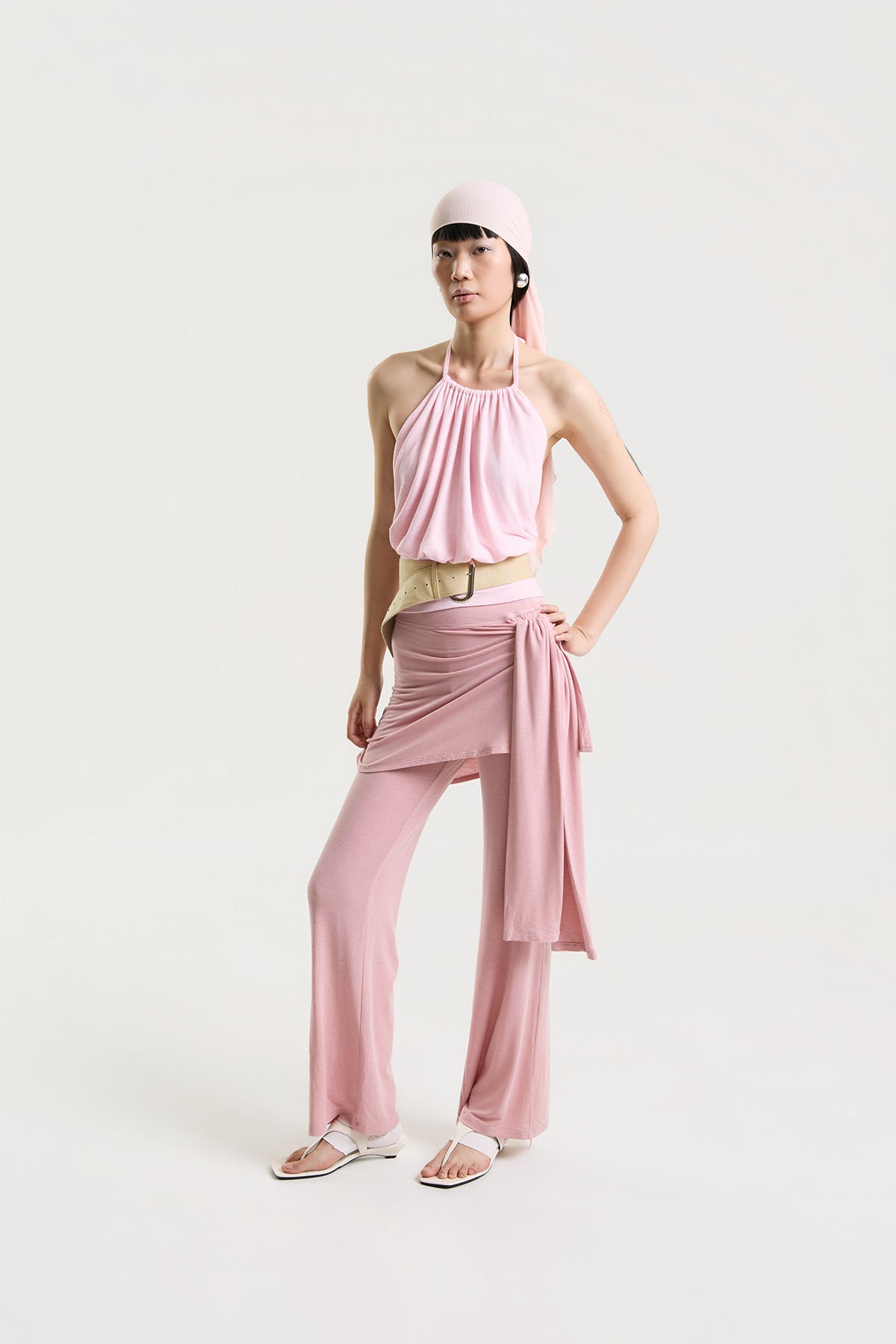 OTHER STORE Halo Gathered Halter Top in Soft Pink
