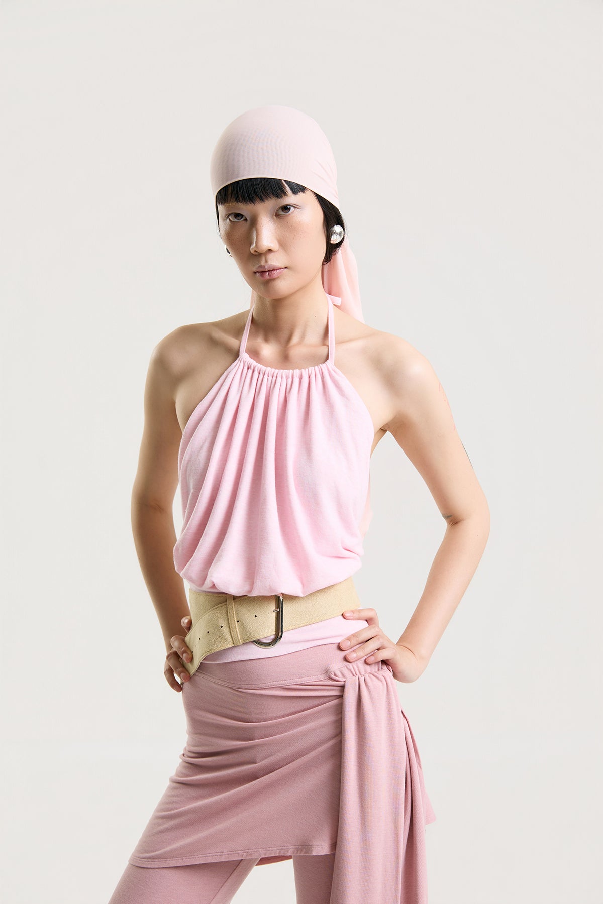 OTHER STORE Halo Gathered Halter Top in Soft Pink