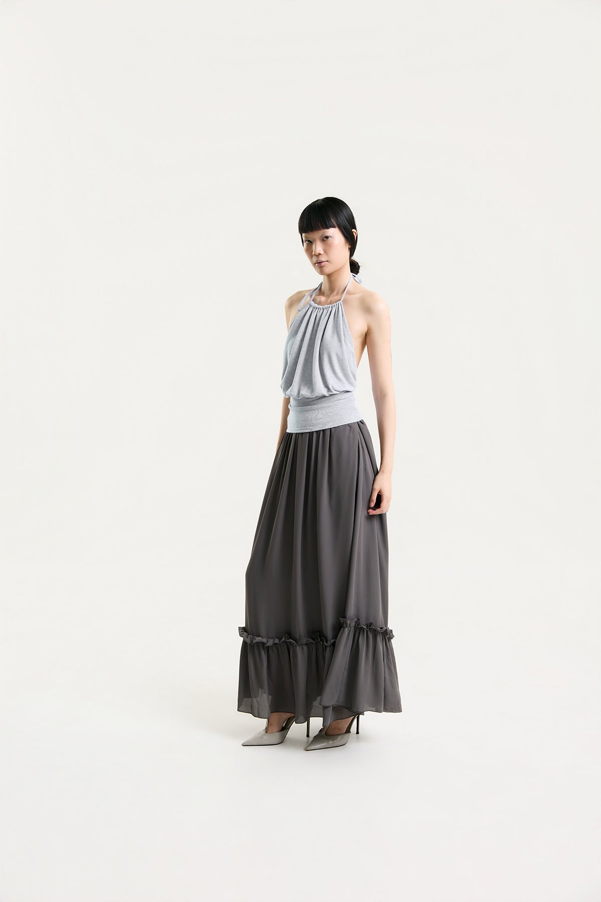 OTHER STORE Halo Gathered Halter Top in Heather Grey