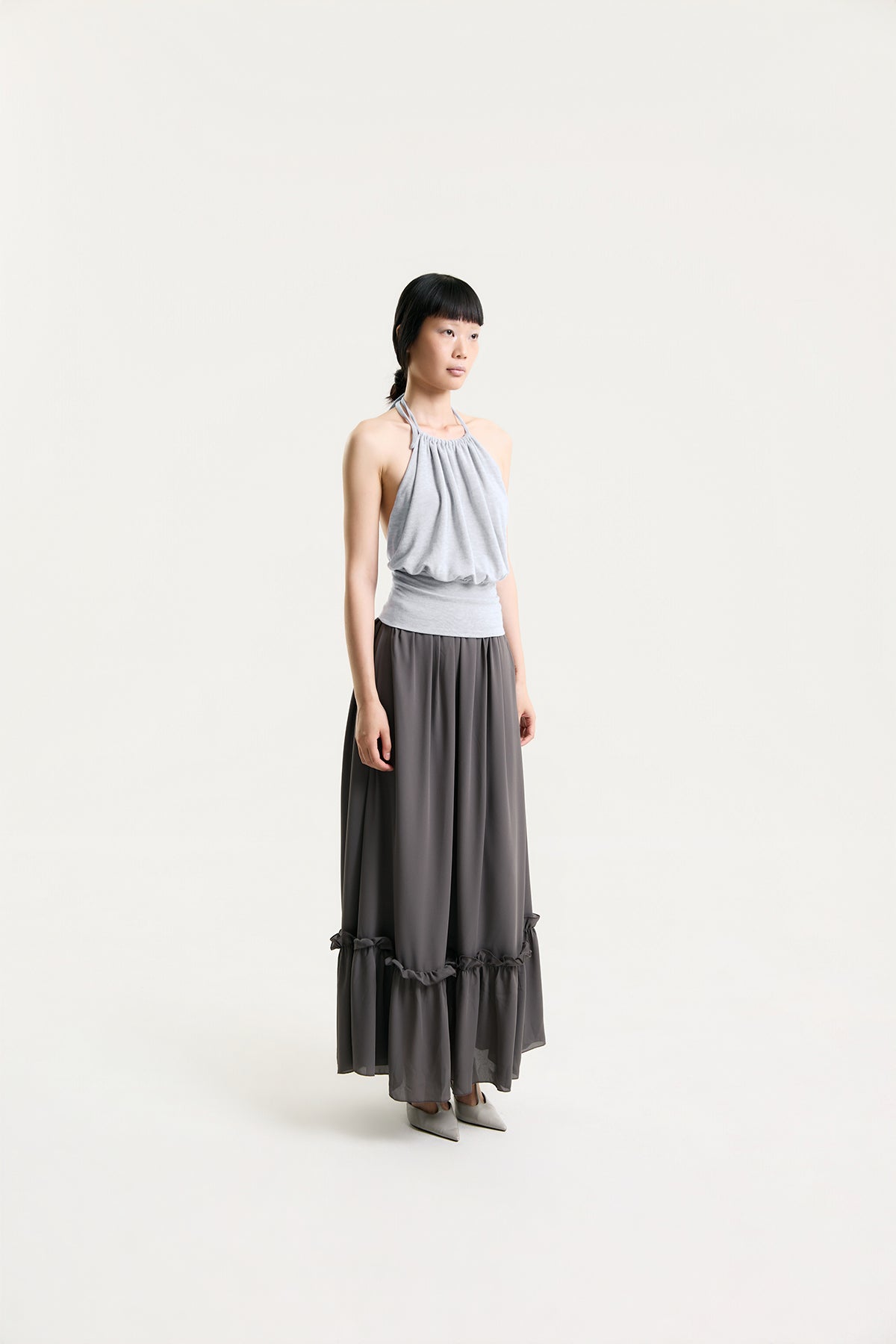 OTHER STORE Halo Gathered Halter Top in Heather Grey
