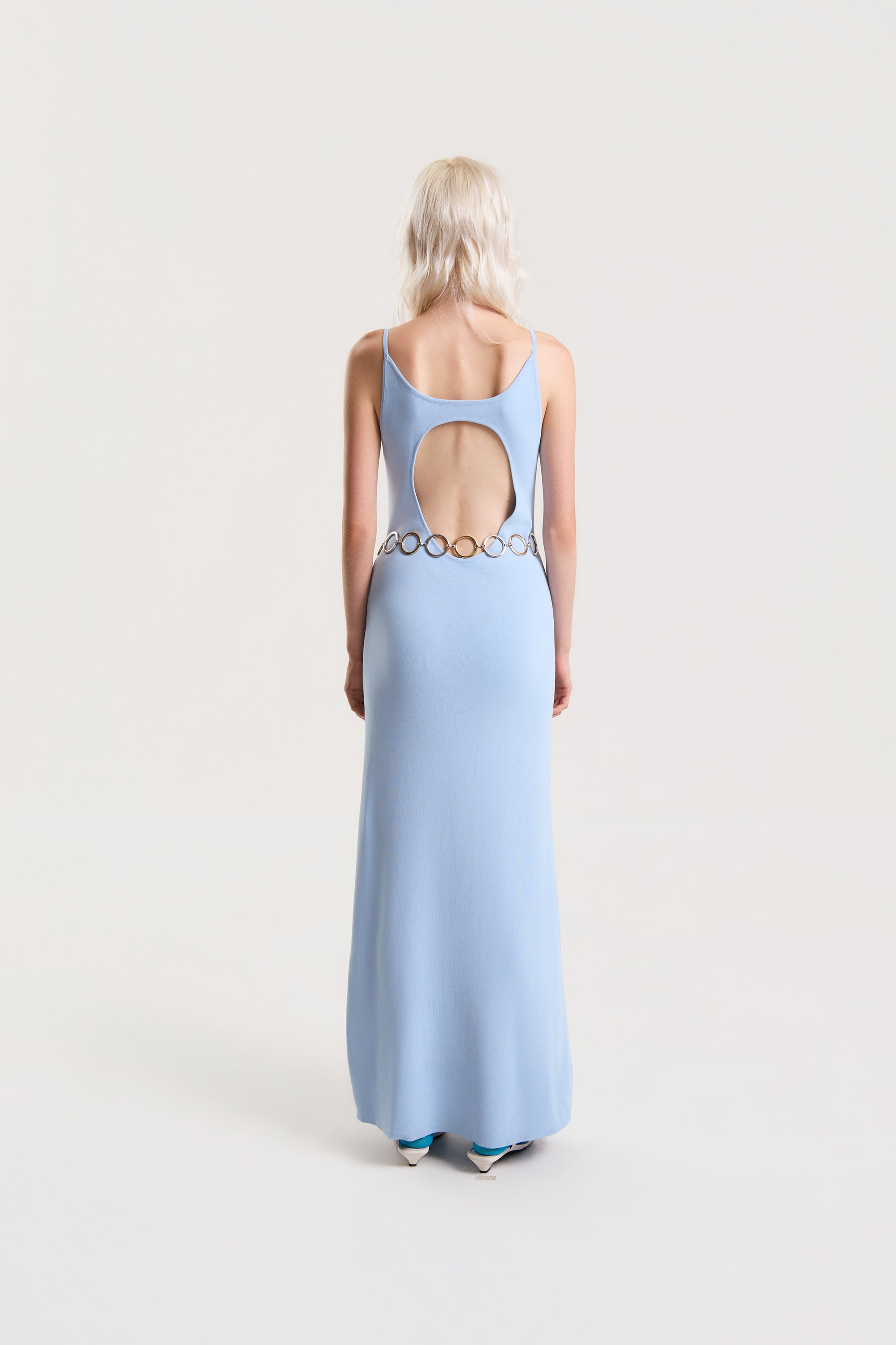 OTHER STORE Halo Open-Back Knit Maxi Dress in Blue