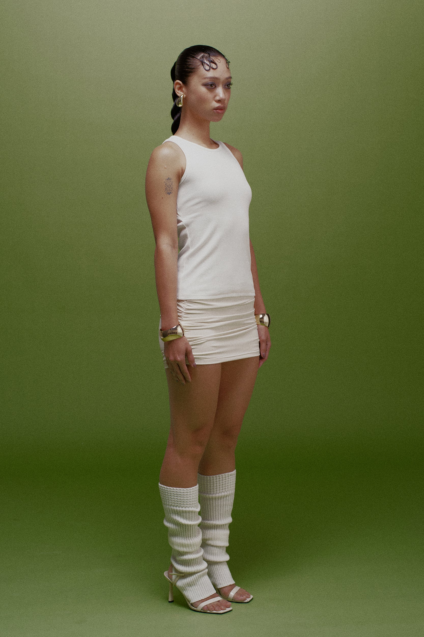 Iris Low-Waist Ruched Mini Skirt Cream