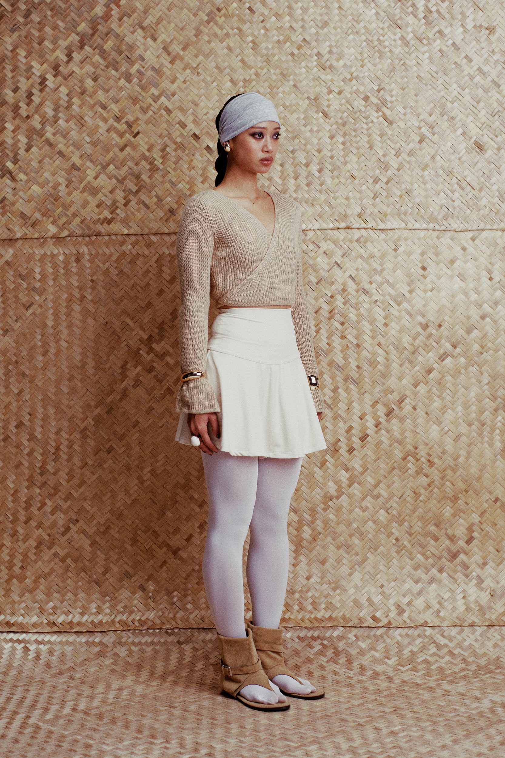 Ivy Wrap-Front V-Neck Knit Top Caramel Camel