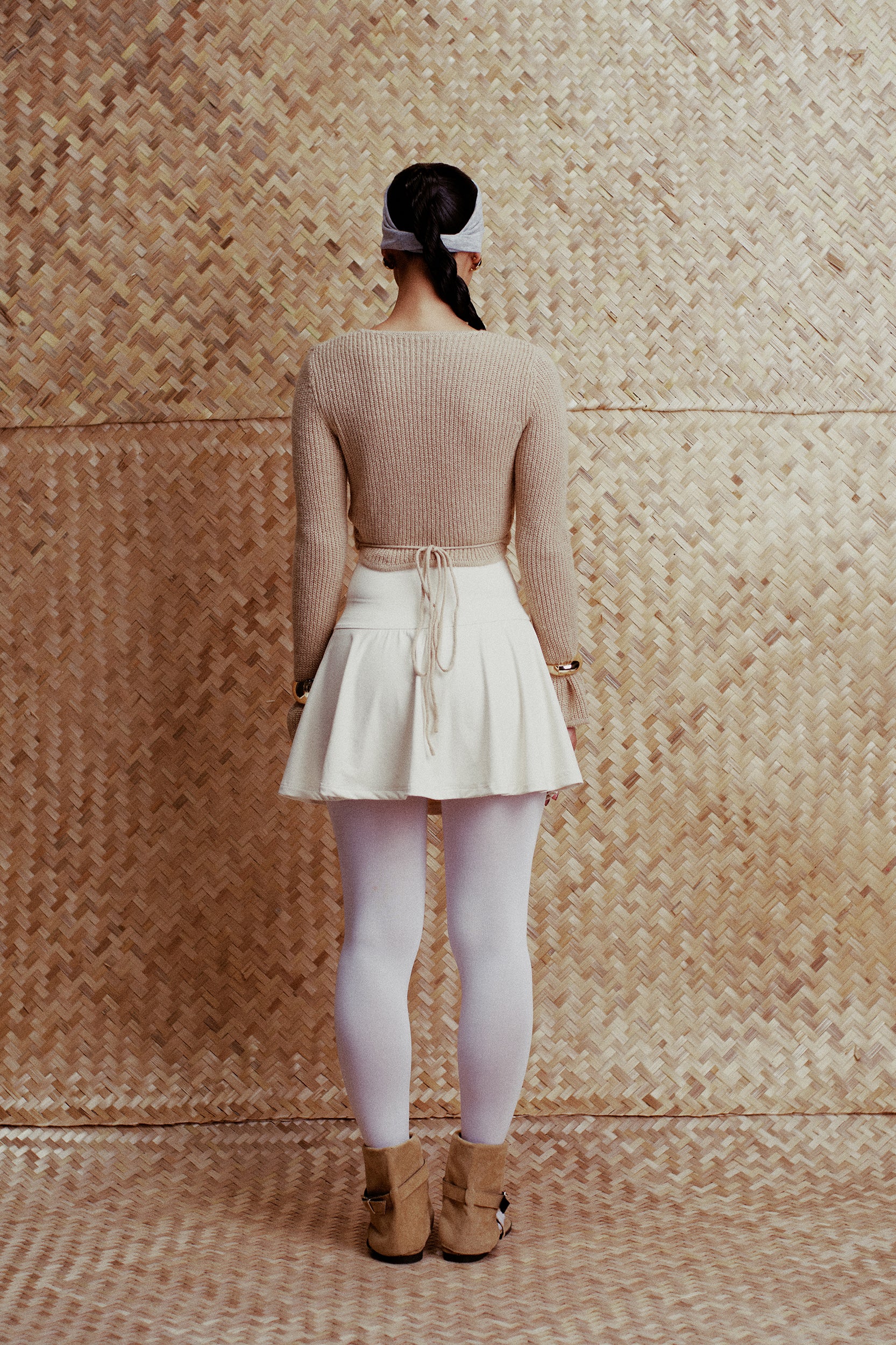 Ivy Wrap-Front V-Neck Knit Top Caramel Camel