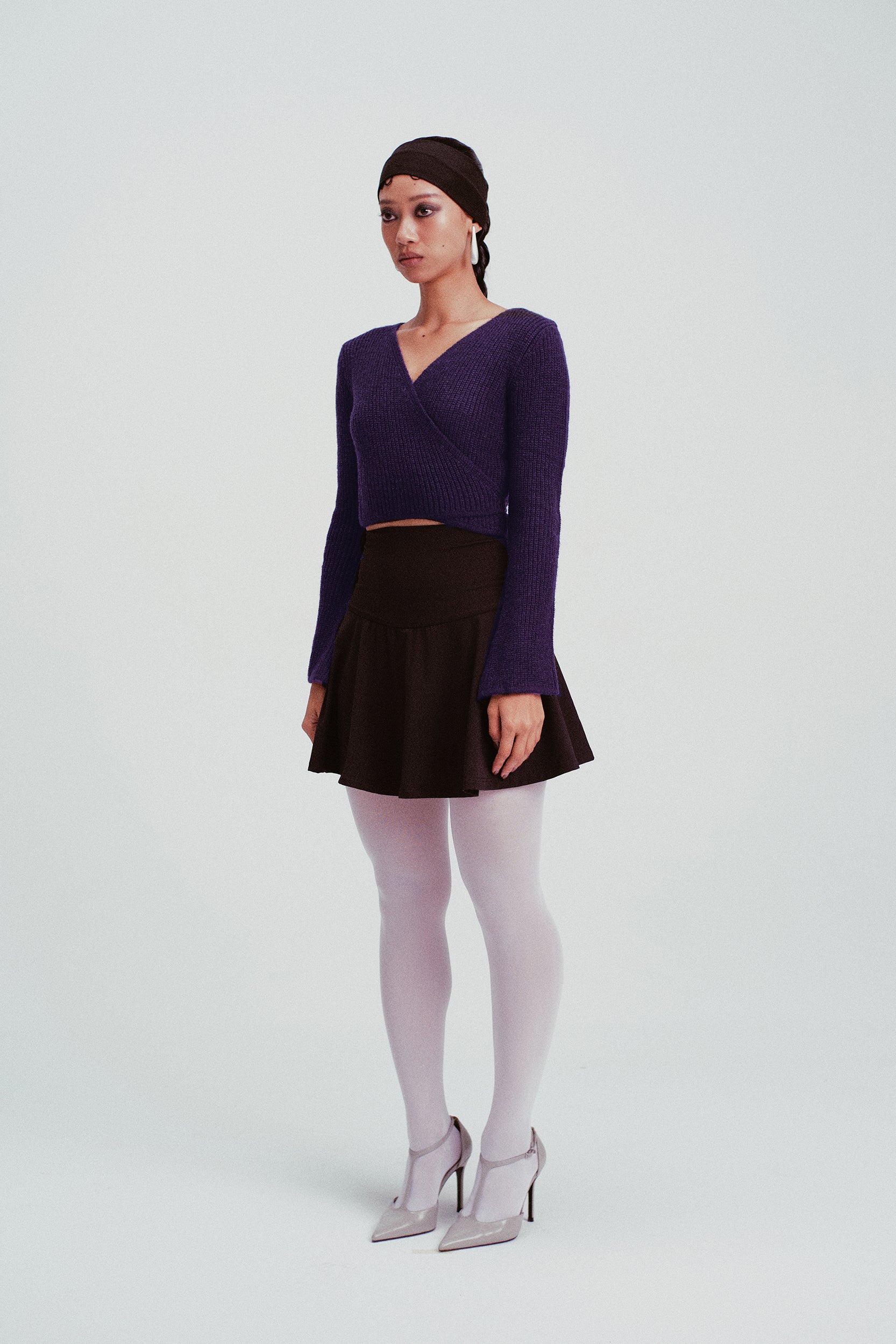 Ivy Wrap-Front V-Neck Knit Top Navy