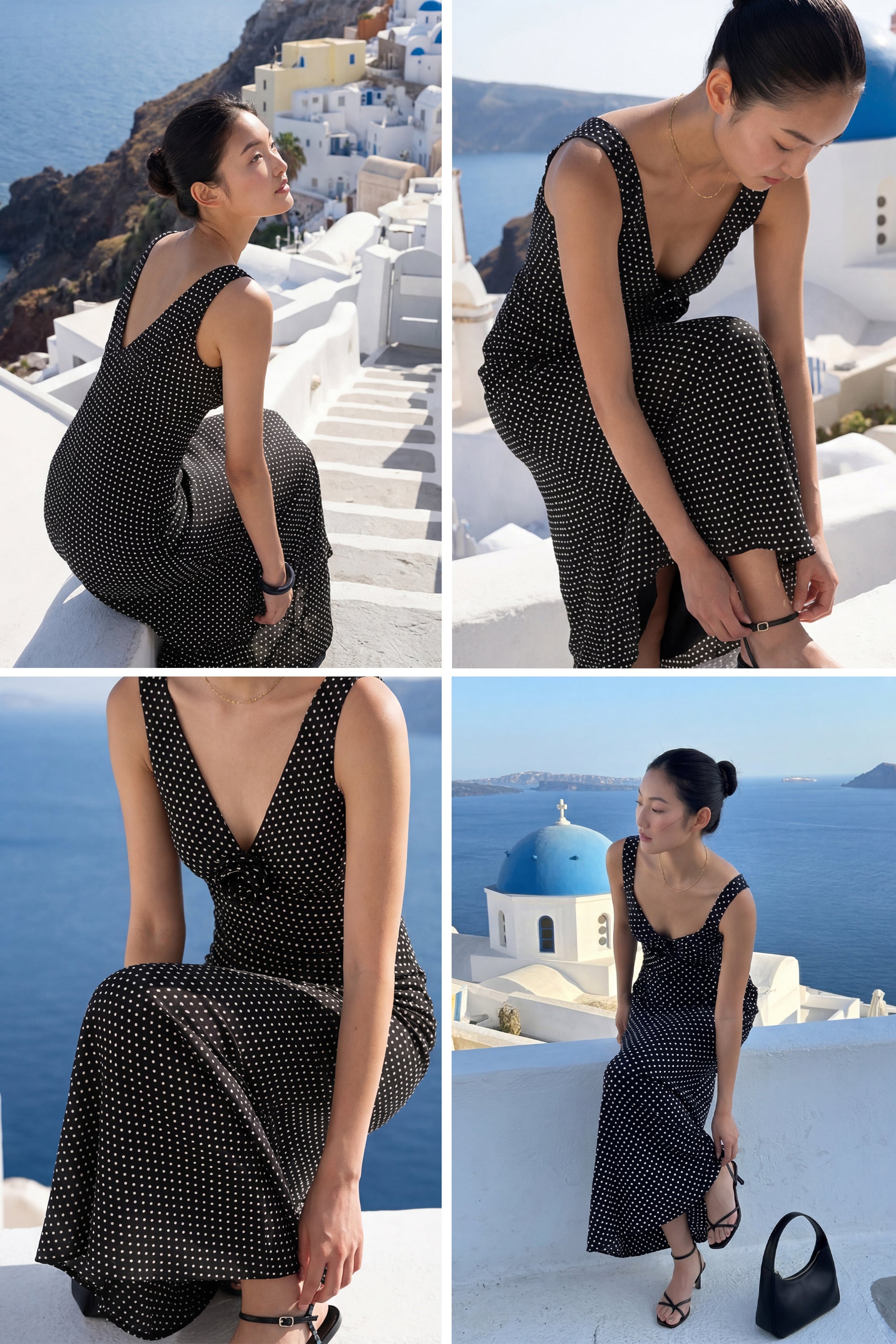 Faya Draped Dot Dress Black