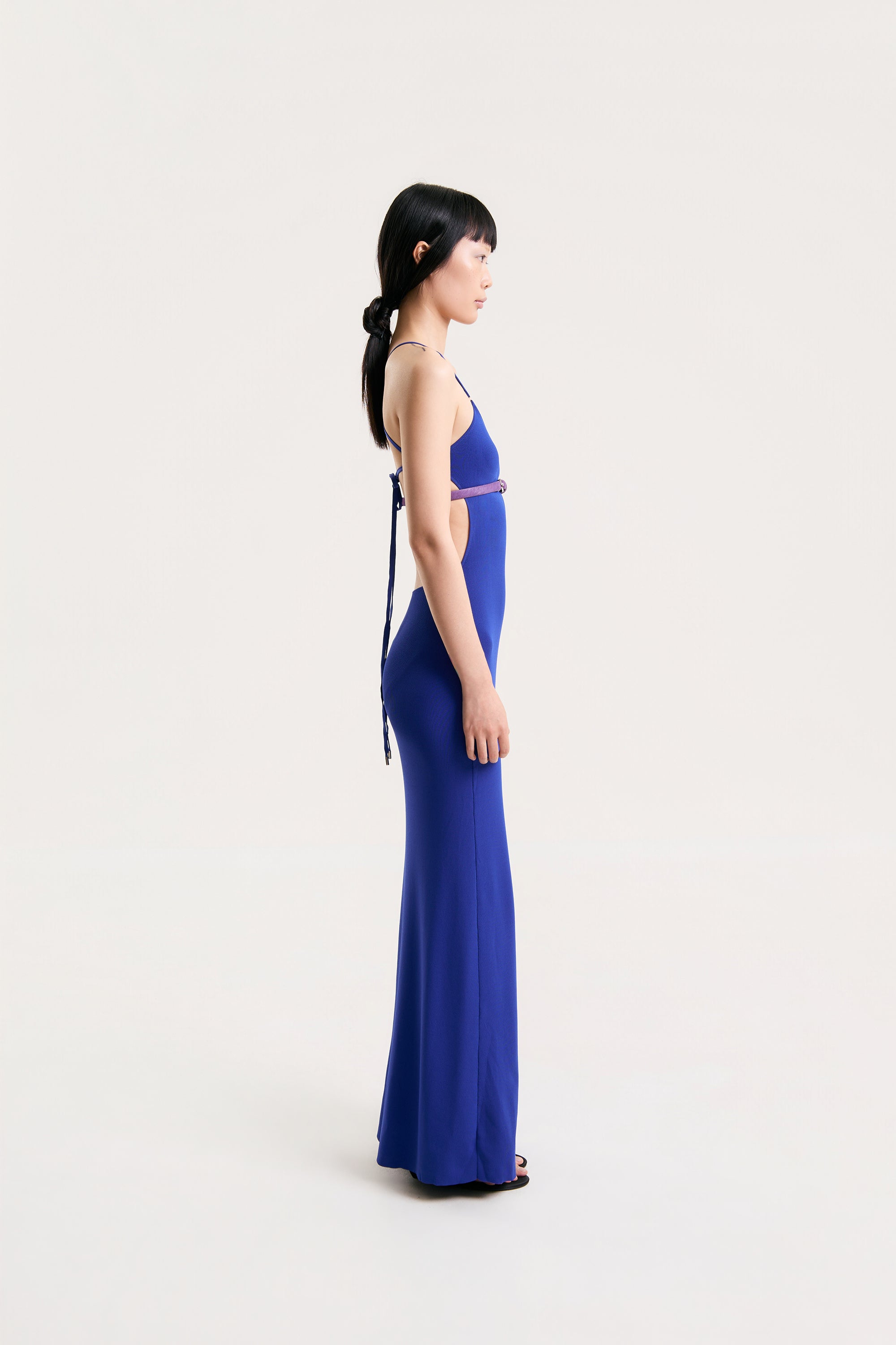 OTHER STORE Lattice Back Knit Maxi Dress in Blue