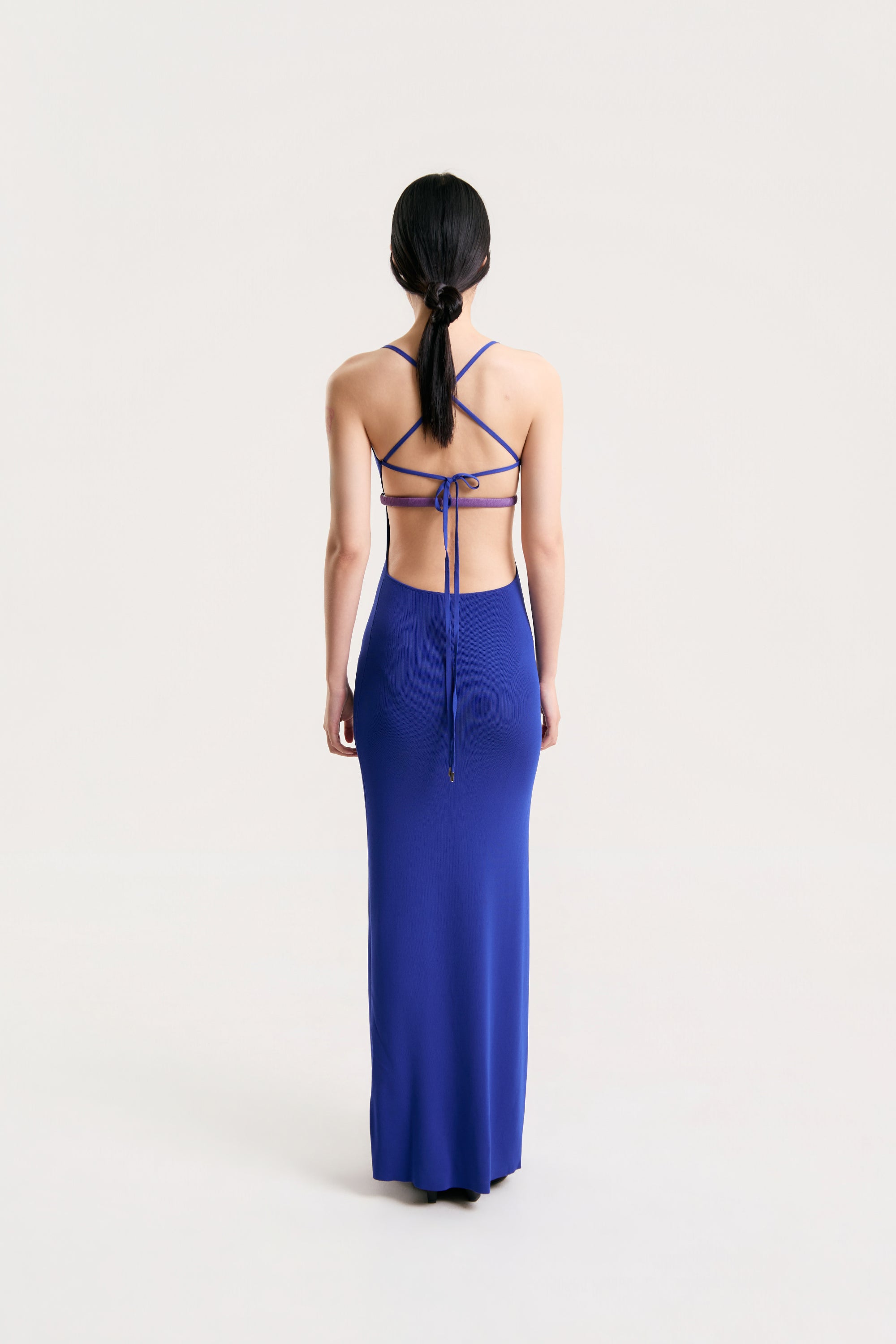OTHER STORE Lattice Back Knit Maxi Dress in Blue
