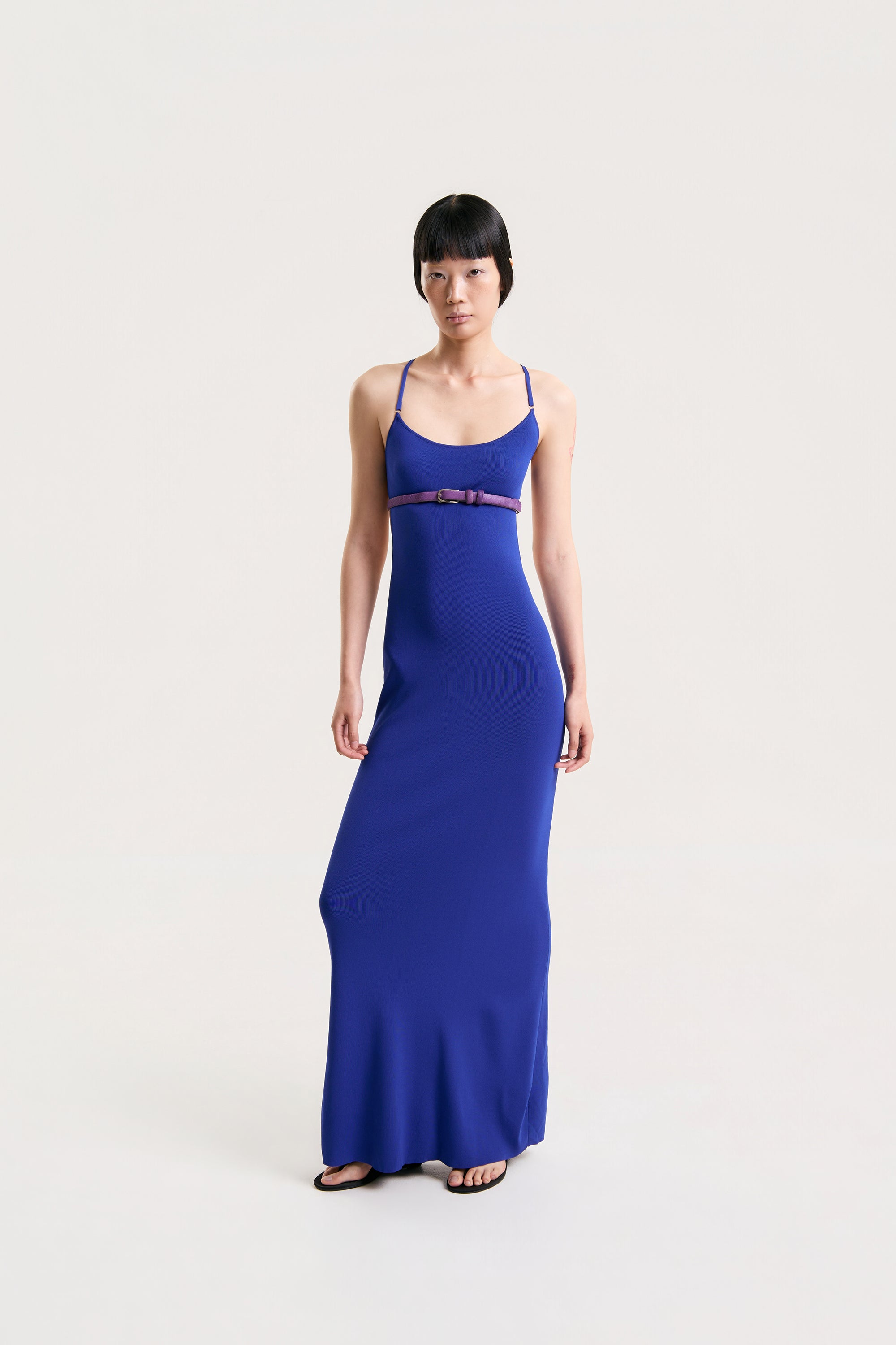 OTHER STORE Lattice Back Knit Maxi Dress in Blue