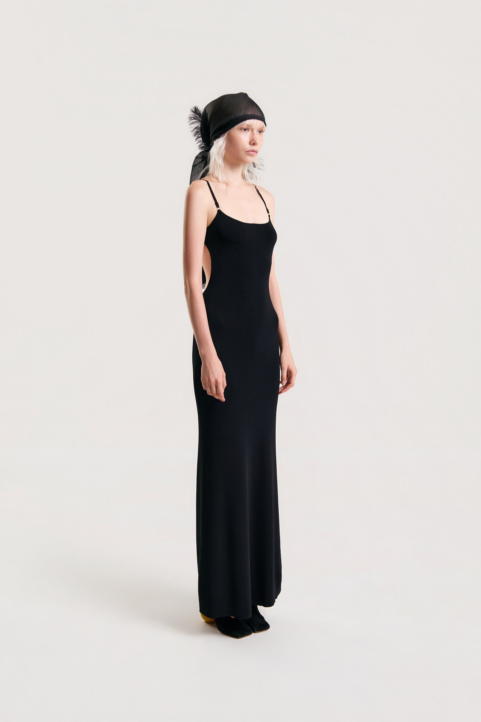 OTHER STORE Lattice Back Knit Maxi Dress in Black