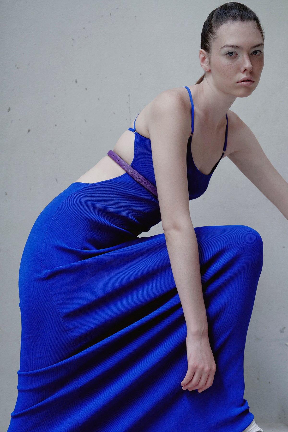 OTHER STORE Lattice Back Knit Maxi Dress in Blue