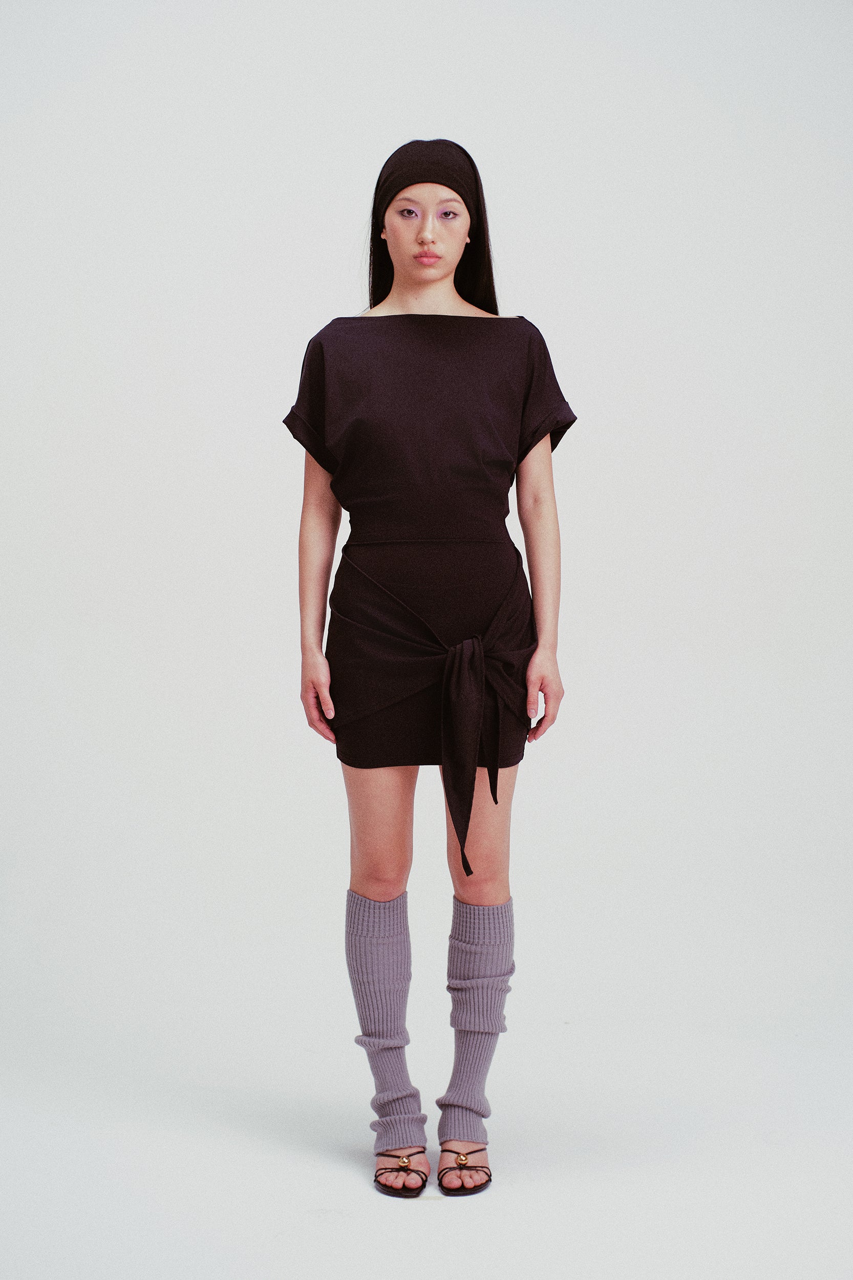 Lena Y-Line Draped Mini Dress Black