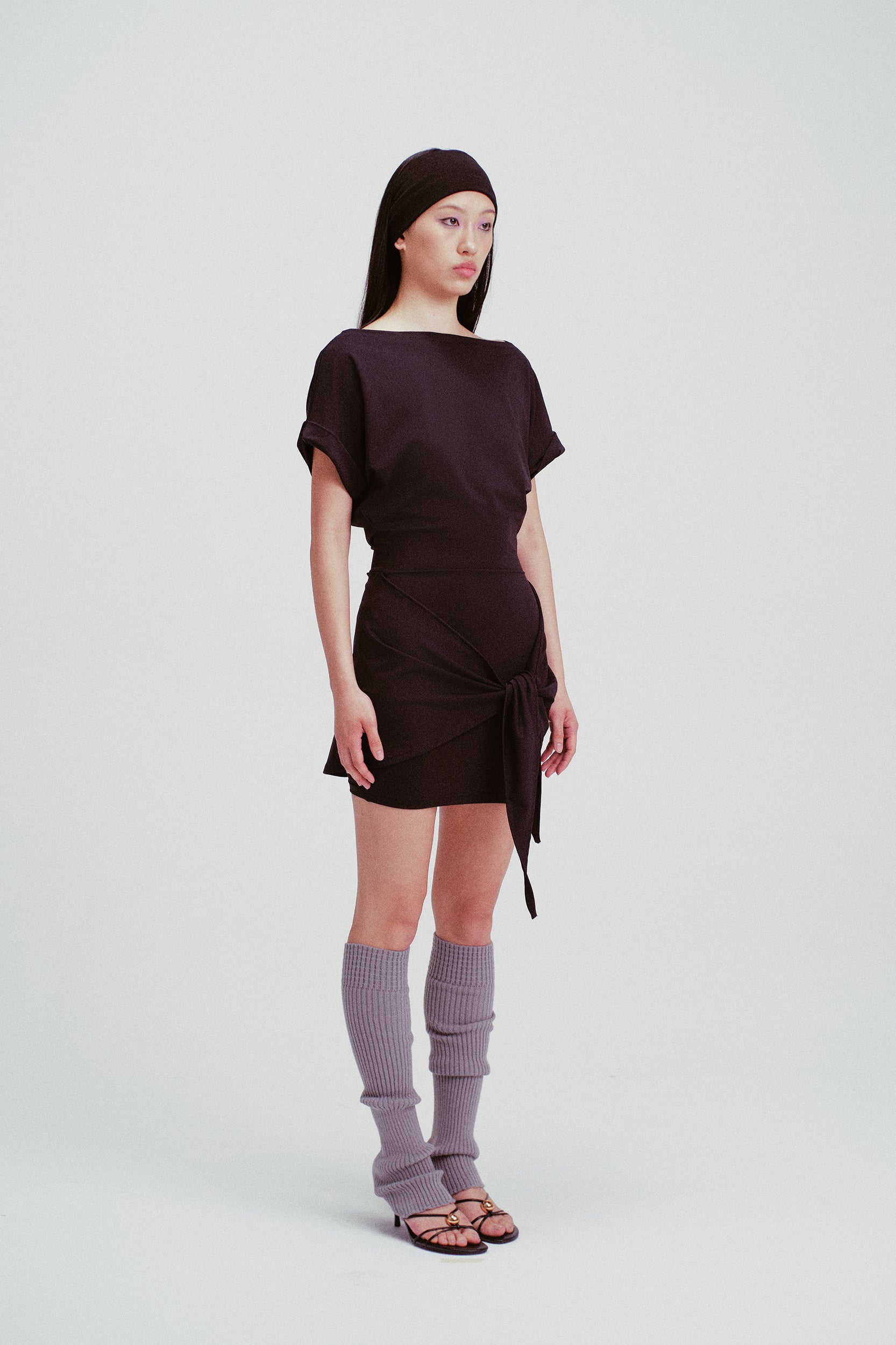 Lena Y-Line Draped Mini Dress Black