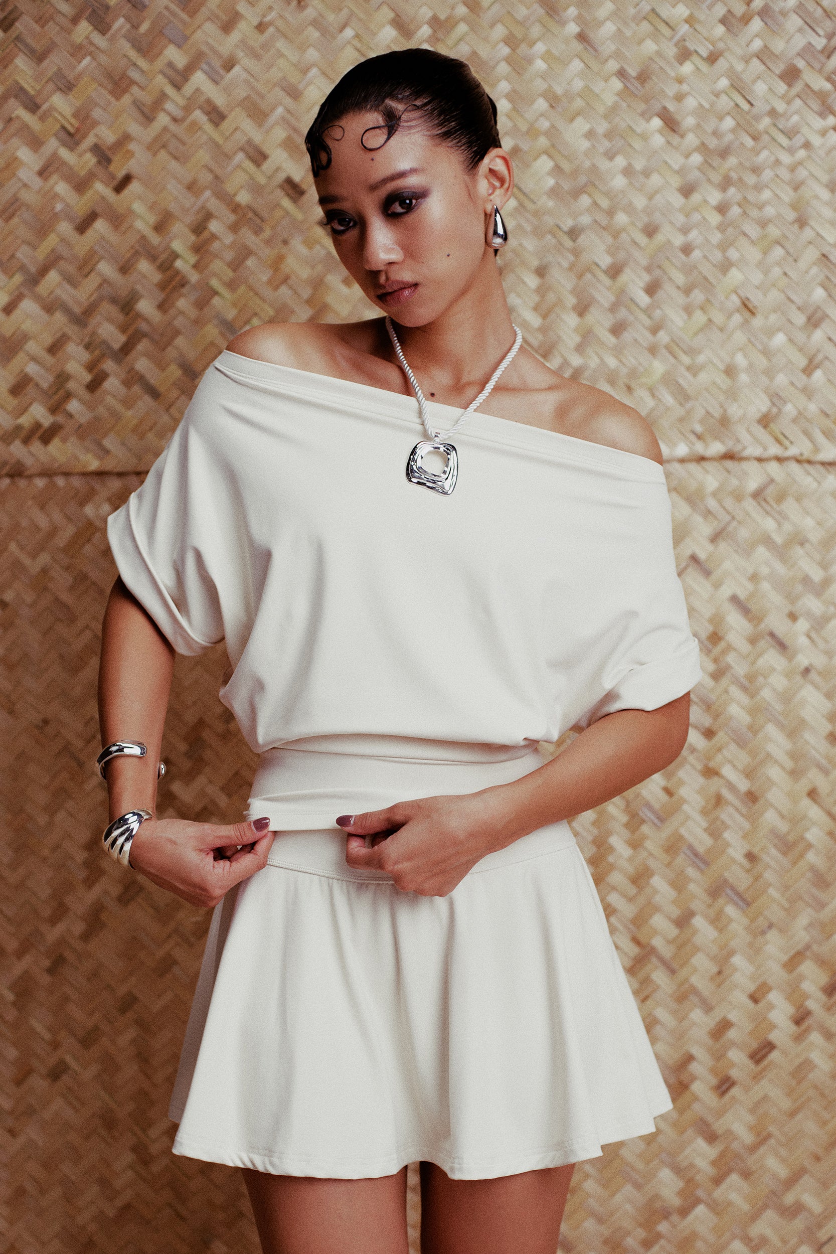 Lena Y-Line Off-Shoulder Top Cream