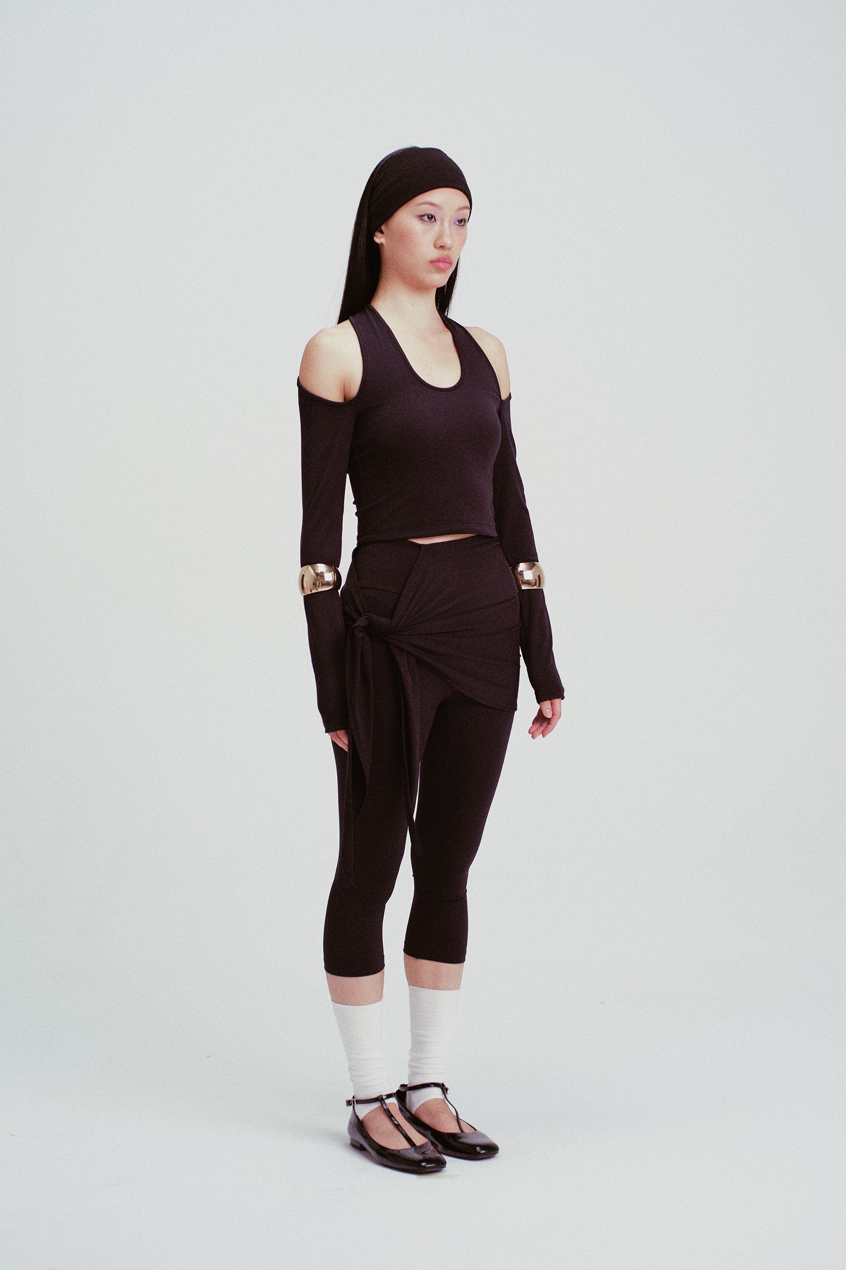 Luna Cross-Halter Cutout Sleeve Top Black