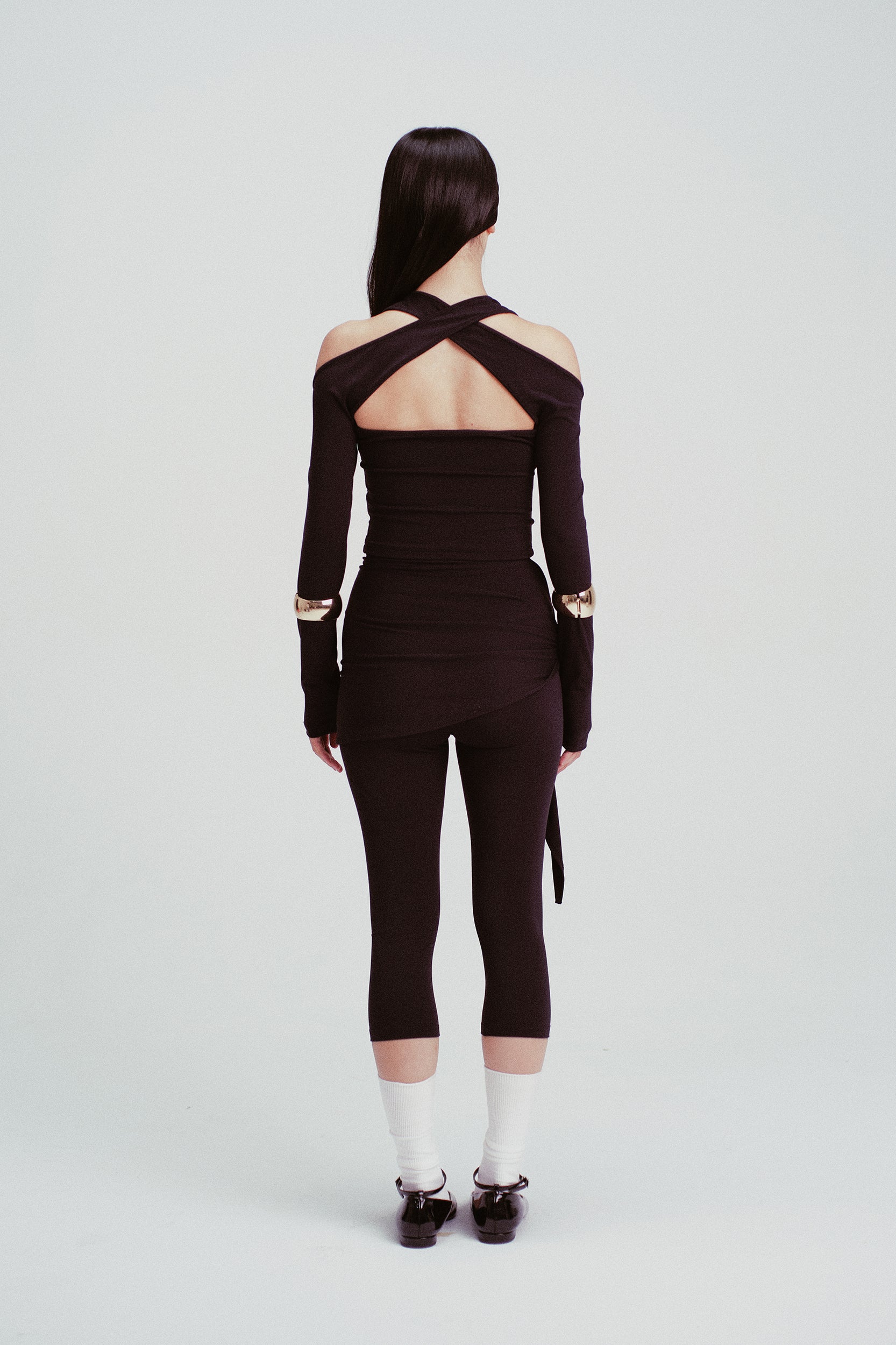 Luna Cross-Halter Cutout Sleeve Top Black