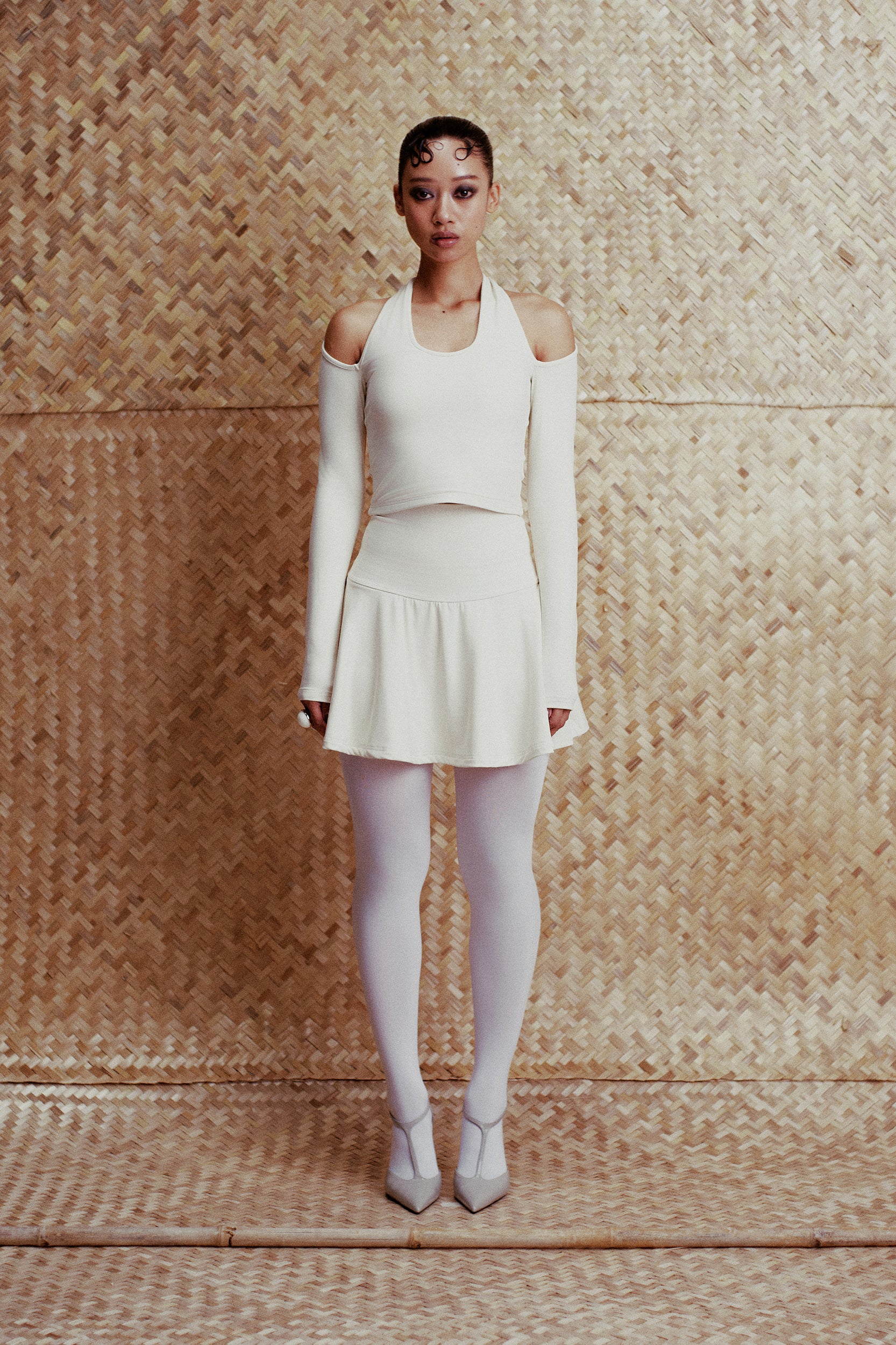 Luna Cross Halter Cutout Sleeve Top - Cream | Designer Womenswear
