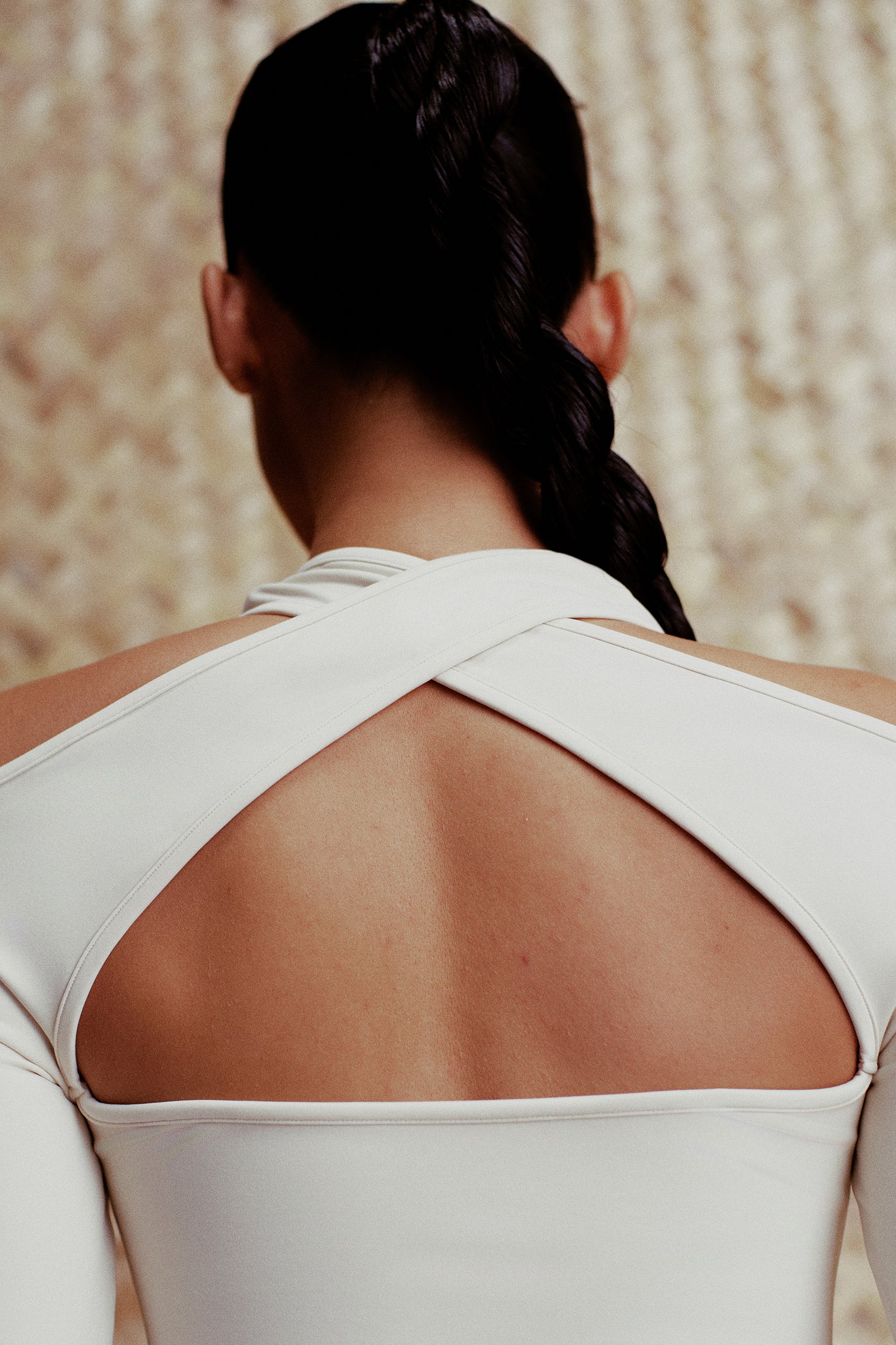 Luna Cross-Halter Cutout Sleeve Top Cream