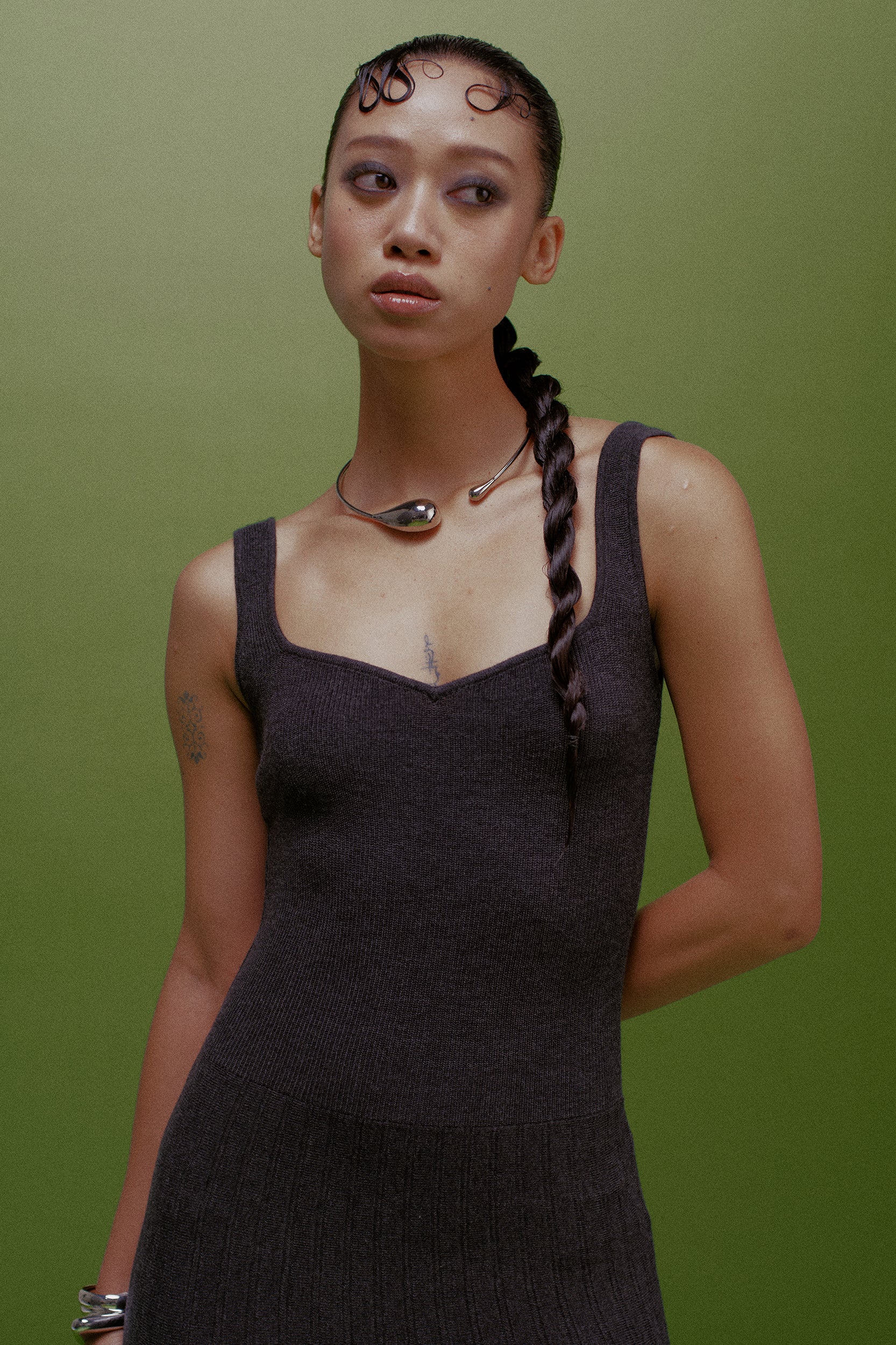 Mara Heart Neck Ribbed Wool Maxi Dress