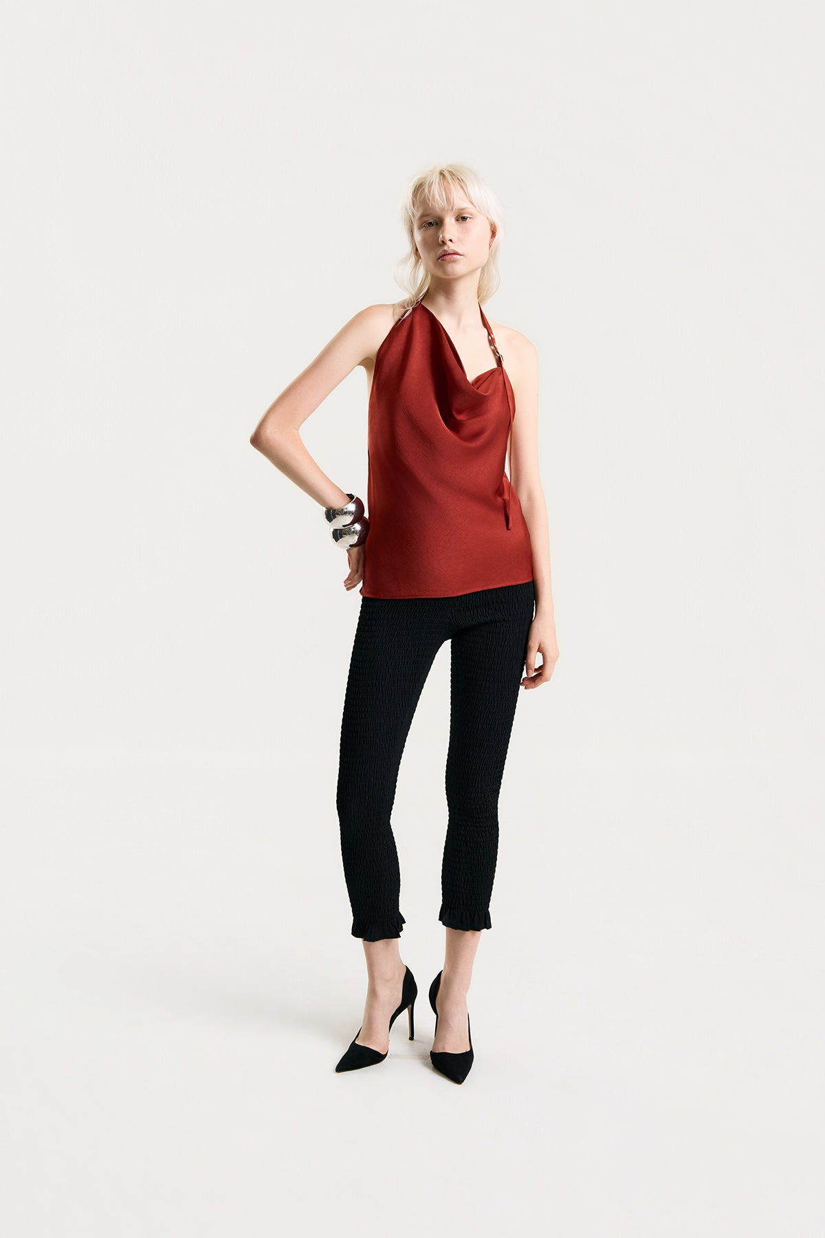 OTHER STORE Mariel Draped Halter Satin Top