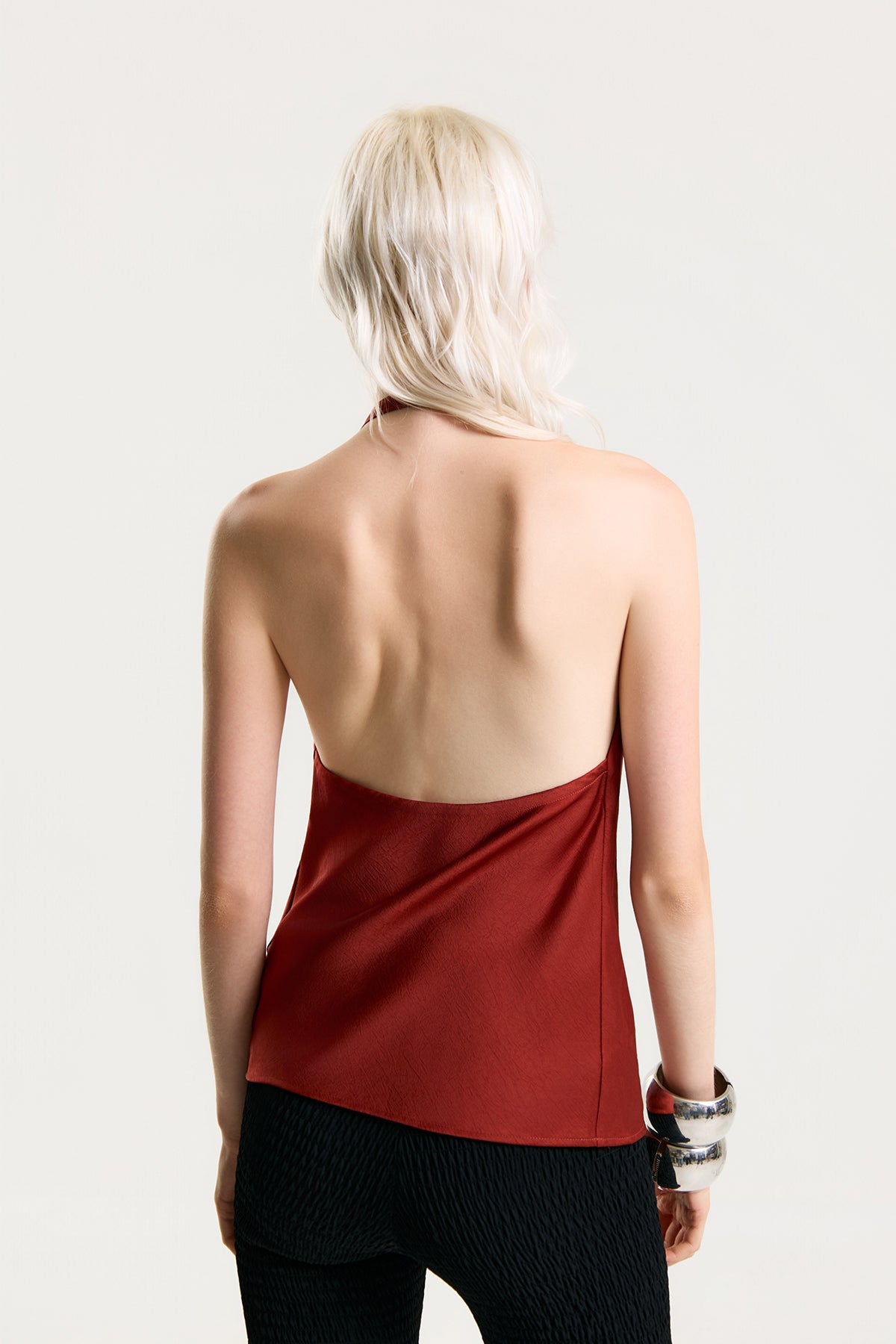 OTHER STORE Mariel Draped Halter Satin Top