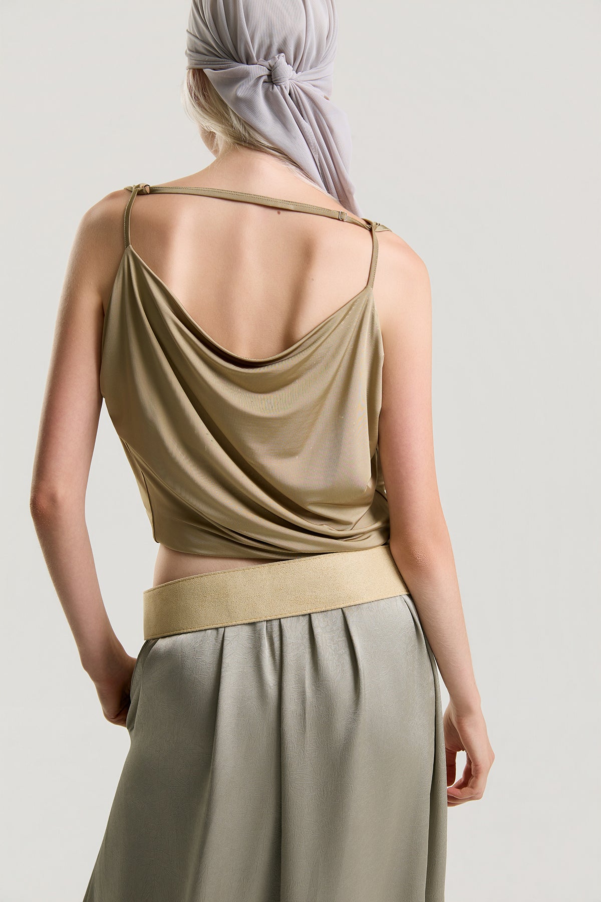 OTHER STORE Mariel Draped Open-Back Tank Top in Khaki