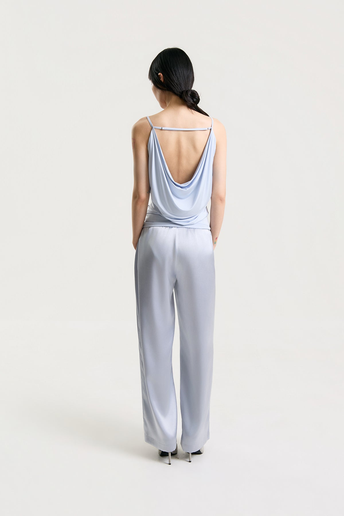 OTHER STORE Mariel Draped Open-Back Tank Top in Blue